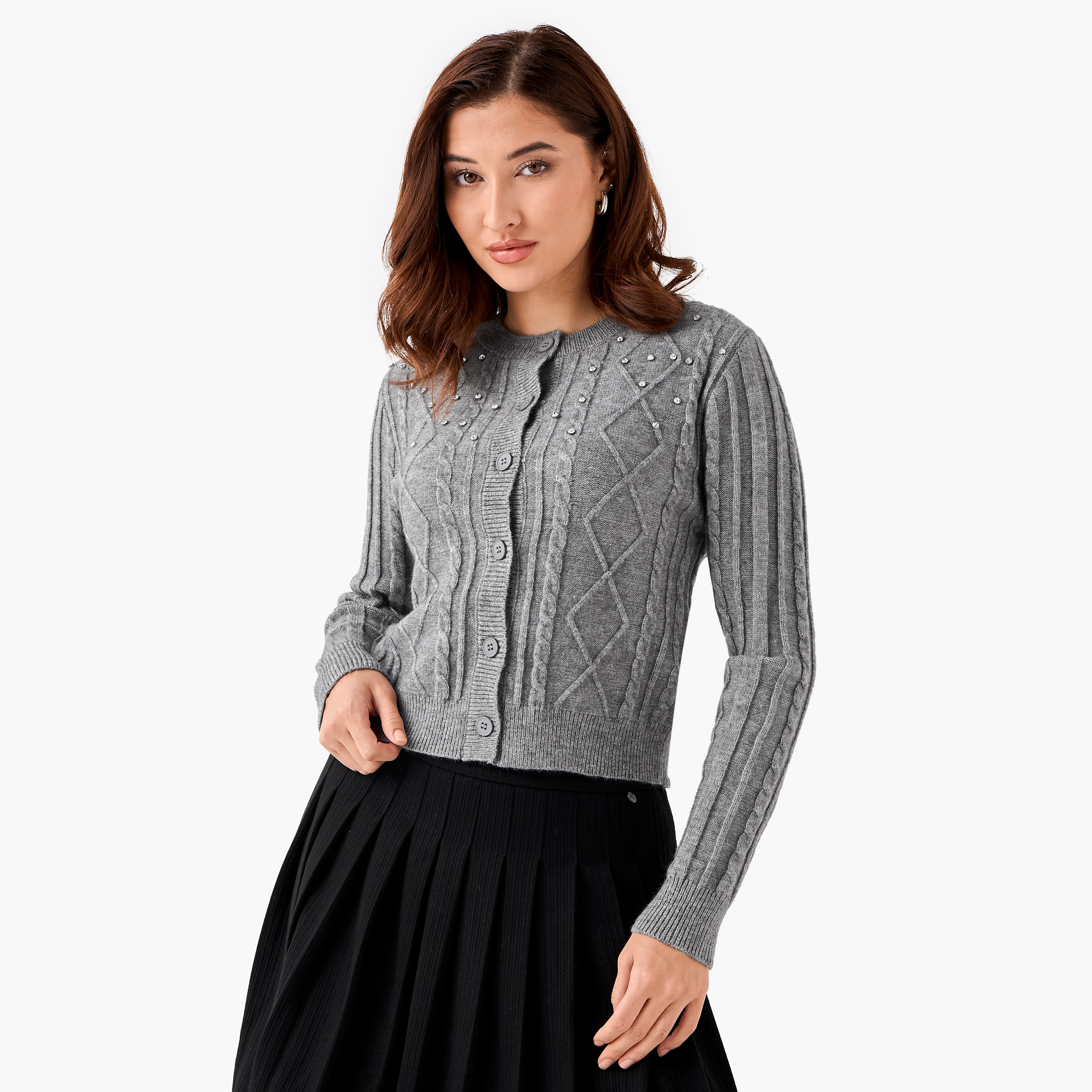 Lee Cooper Regular Fit Cardigan with Embellishment Cotton-women-winterwear-cardigansandjumpers-cardigans-image-1