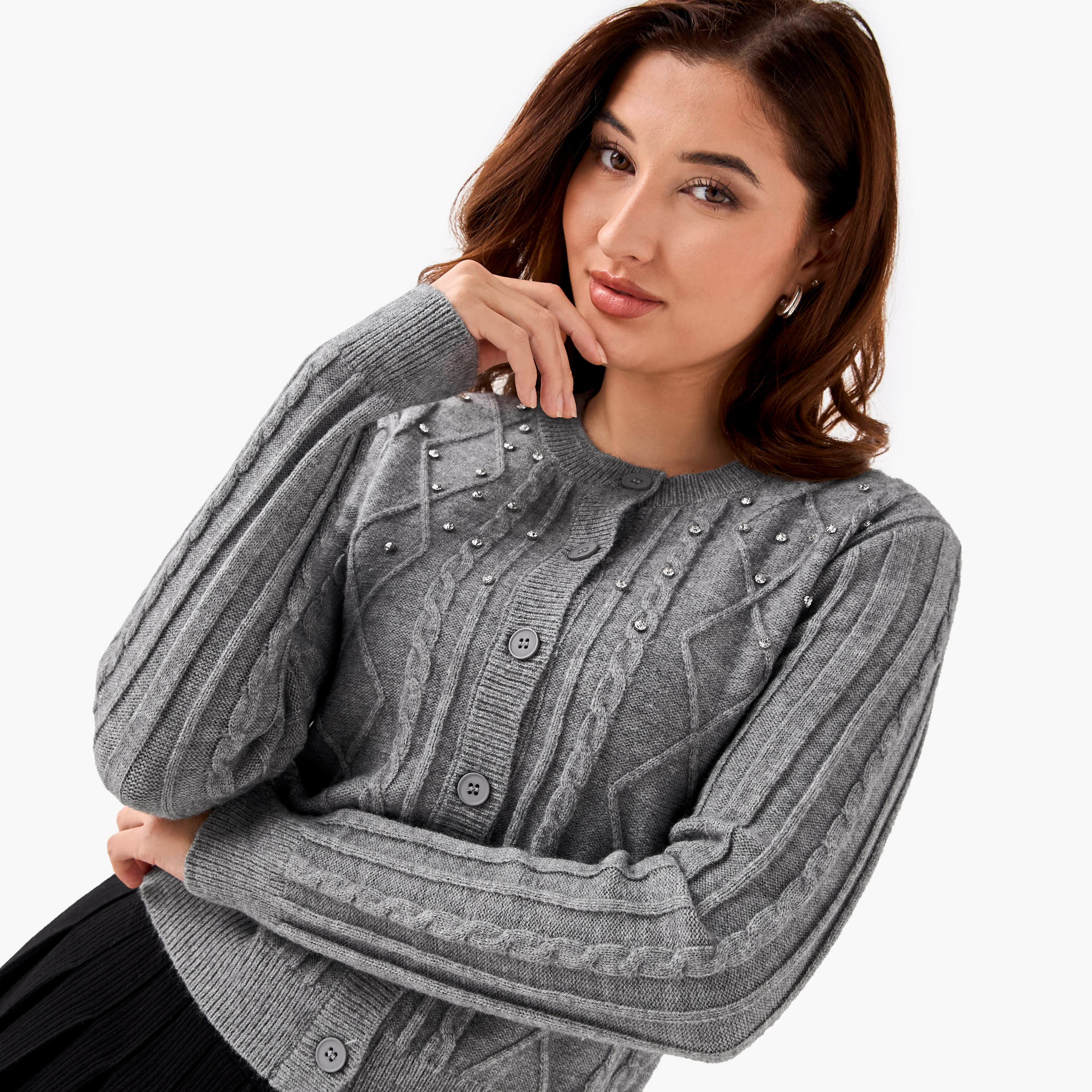 Lee Cooper Regular Fit Cardigan with Embellishment Cotton-women-winterwear-cardigansandjumpers-cardigans-image-4