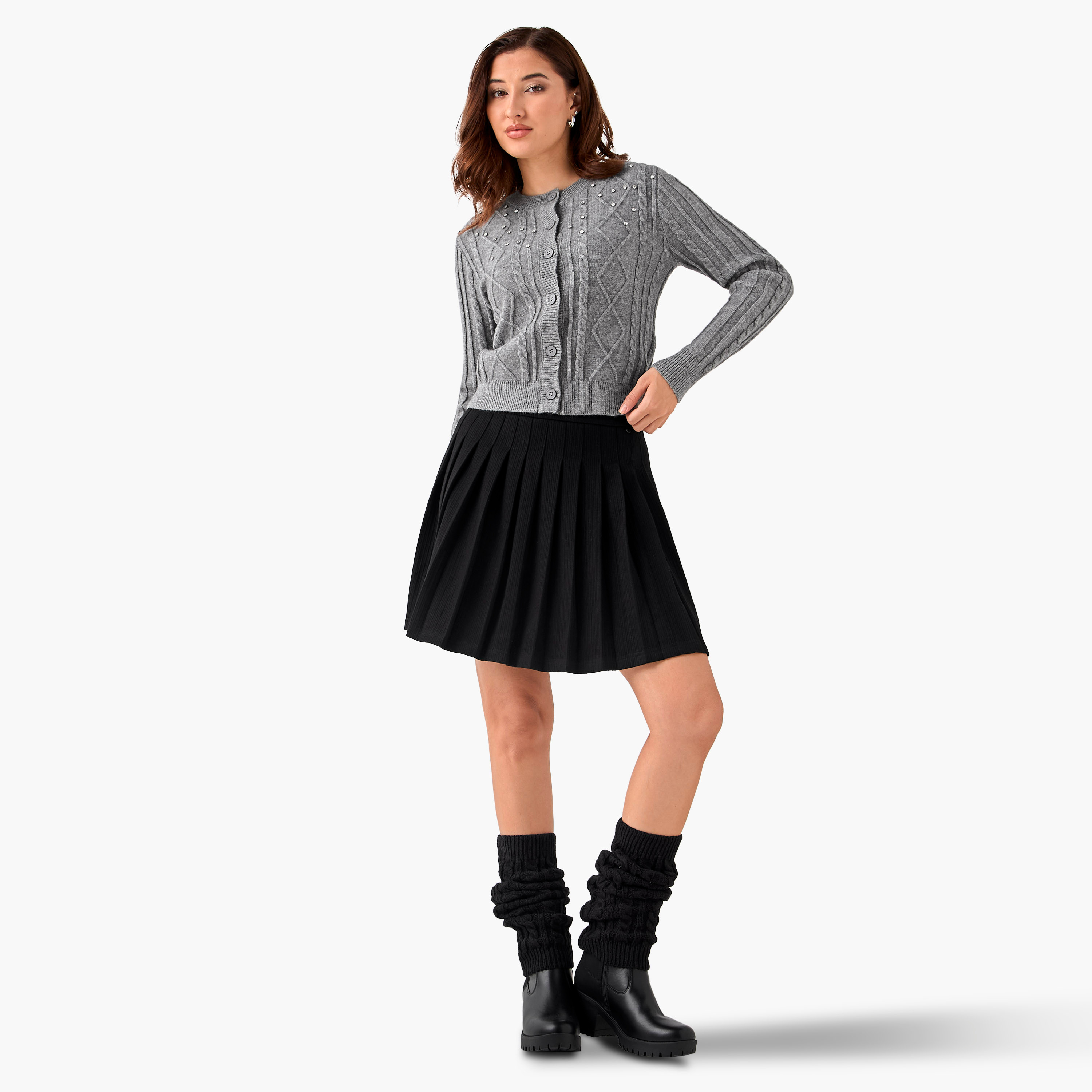 كارديجان قطن بقصّة عادية مزين من لي كوبر-women-winterwear-cardigansandjumpers-cardigans-image-12
