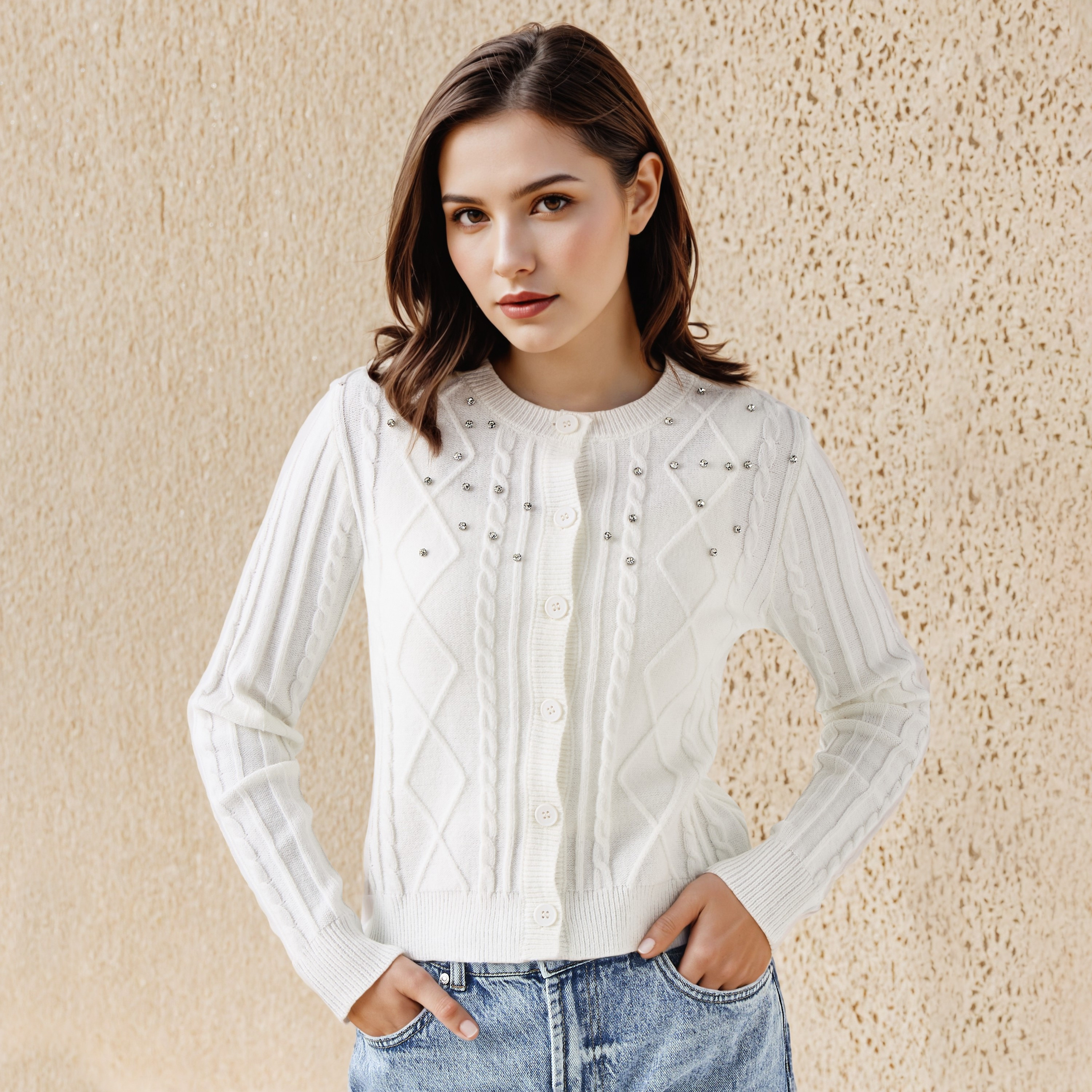 Lee Cooper Regular Fit Cardigan with Embellishment Cotton-women-winterwear-cardigansandjumpers-cardigans-image-1