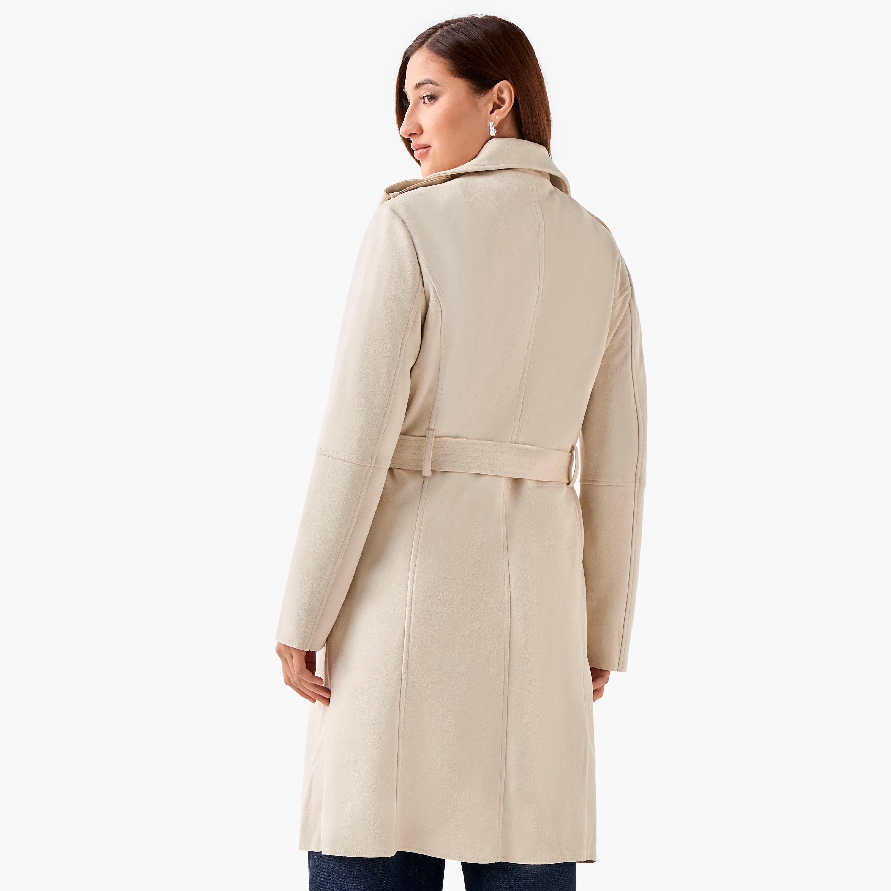 جاكيت ترانش جلد سويدي بحزام بقصّة عادية من لي كوبر-women-winterwear-coatsandjackets-coats-image-3