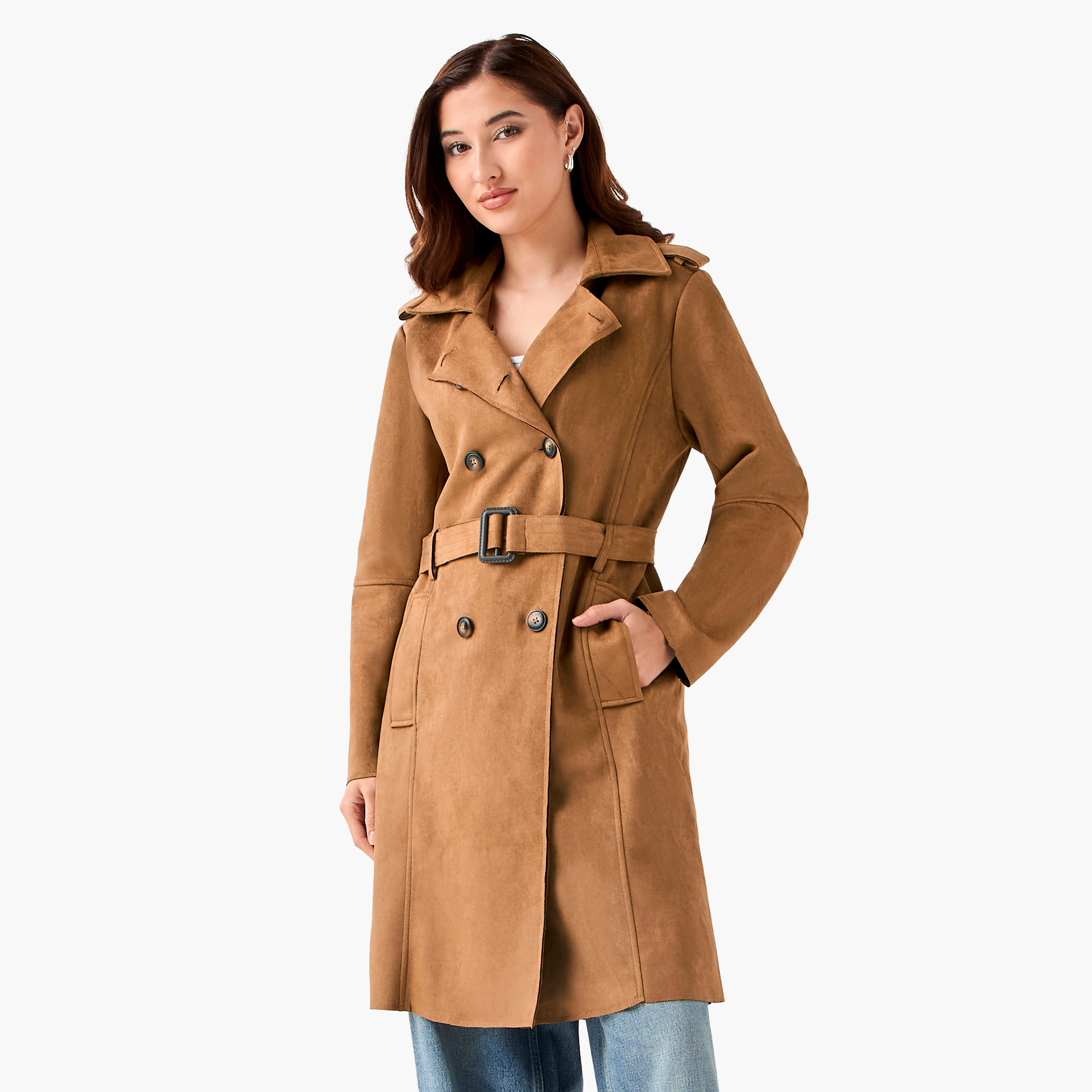 Lee Cooper Regular Suede Trench Coat with Belt-women-clothing-coatsandjackets-coats-image-1
