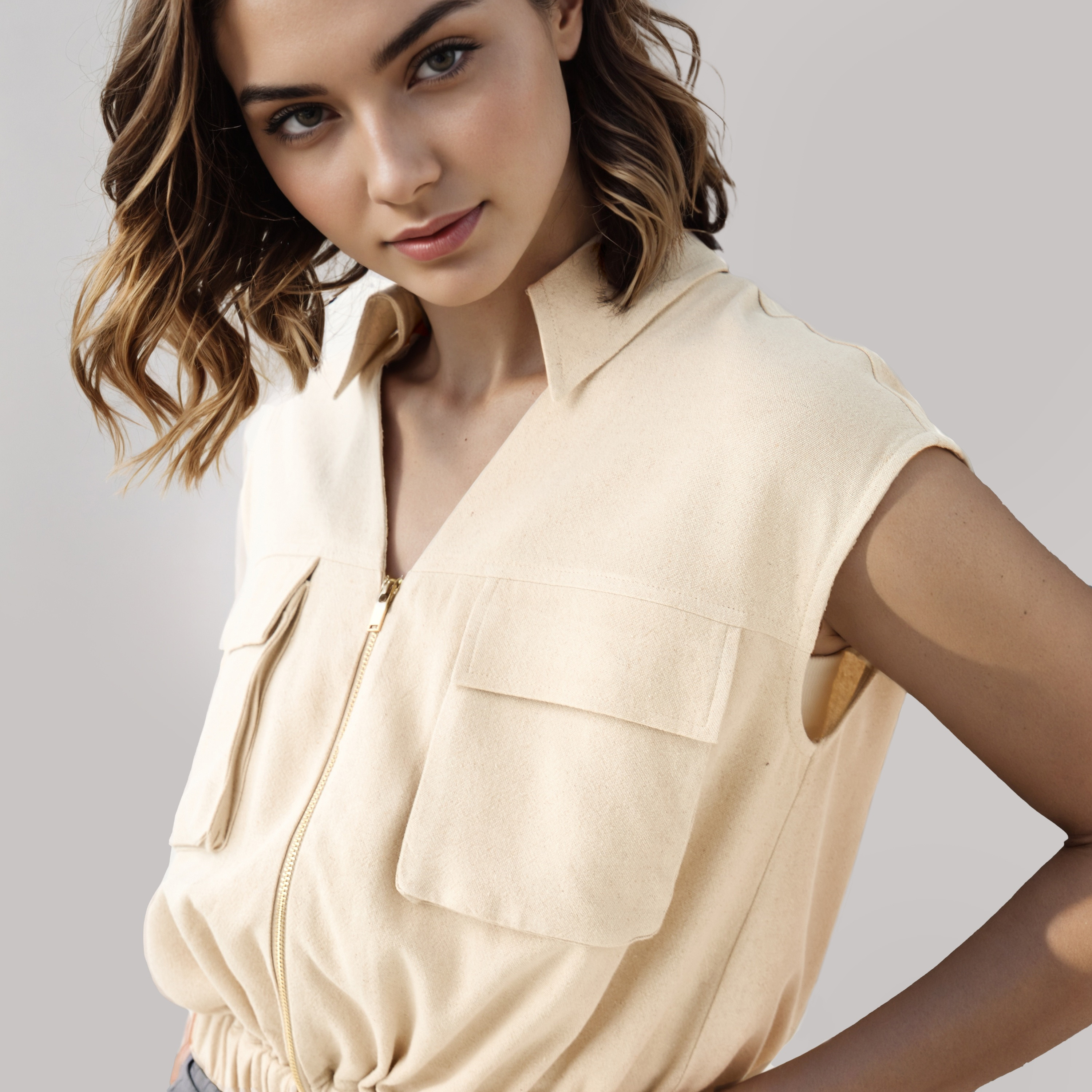 Lee Cooper Zip Through Sleeveless Linen Blend Top-women-clothing-shirtsandblouses-blouses-image-4