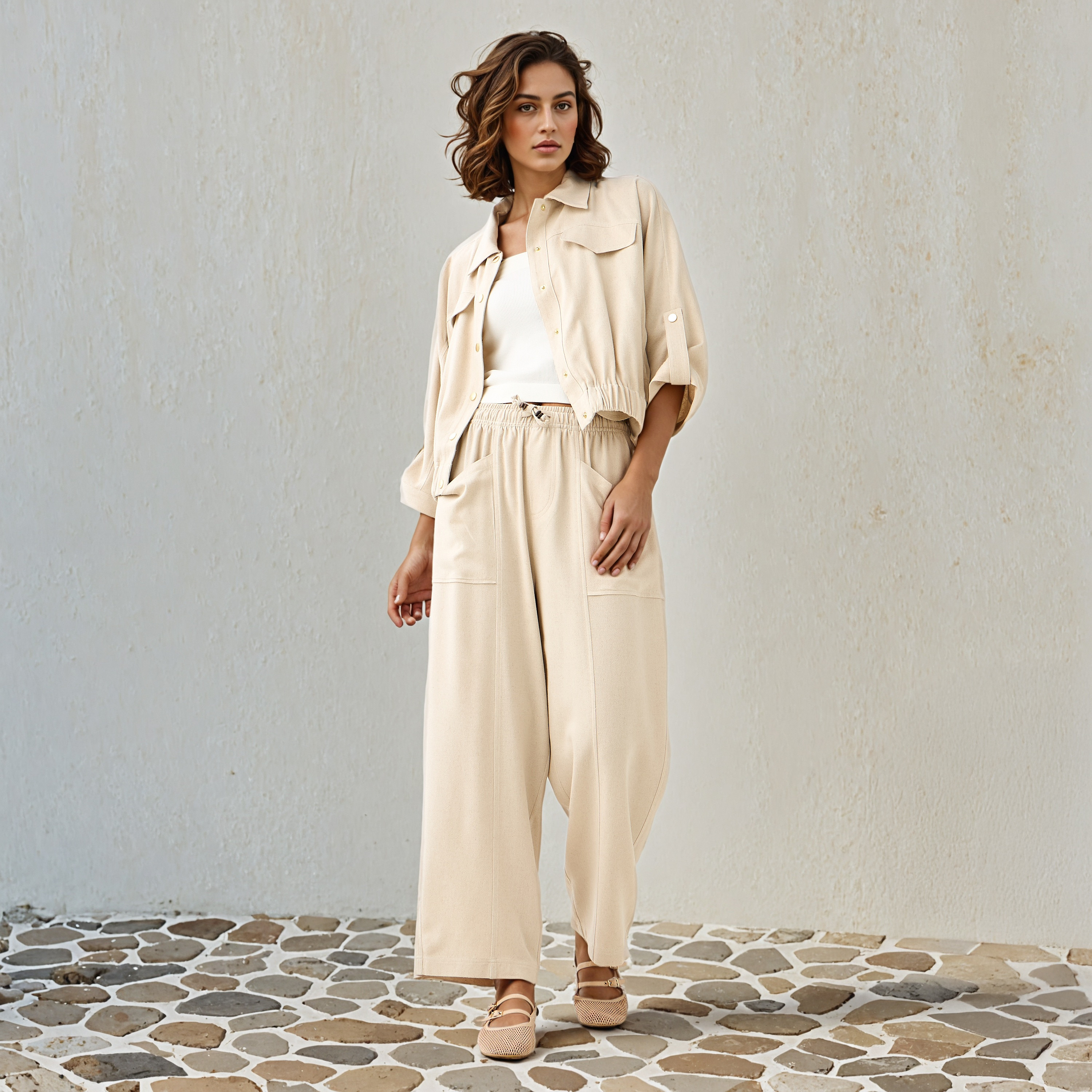 Lee Cooper Cropped Collared Linen Blend Jacket-women-winterwear-coatsandjackets-jackets-image-2