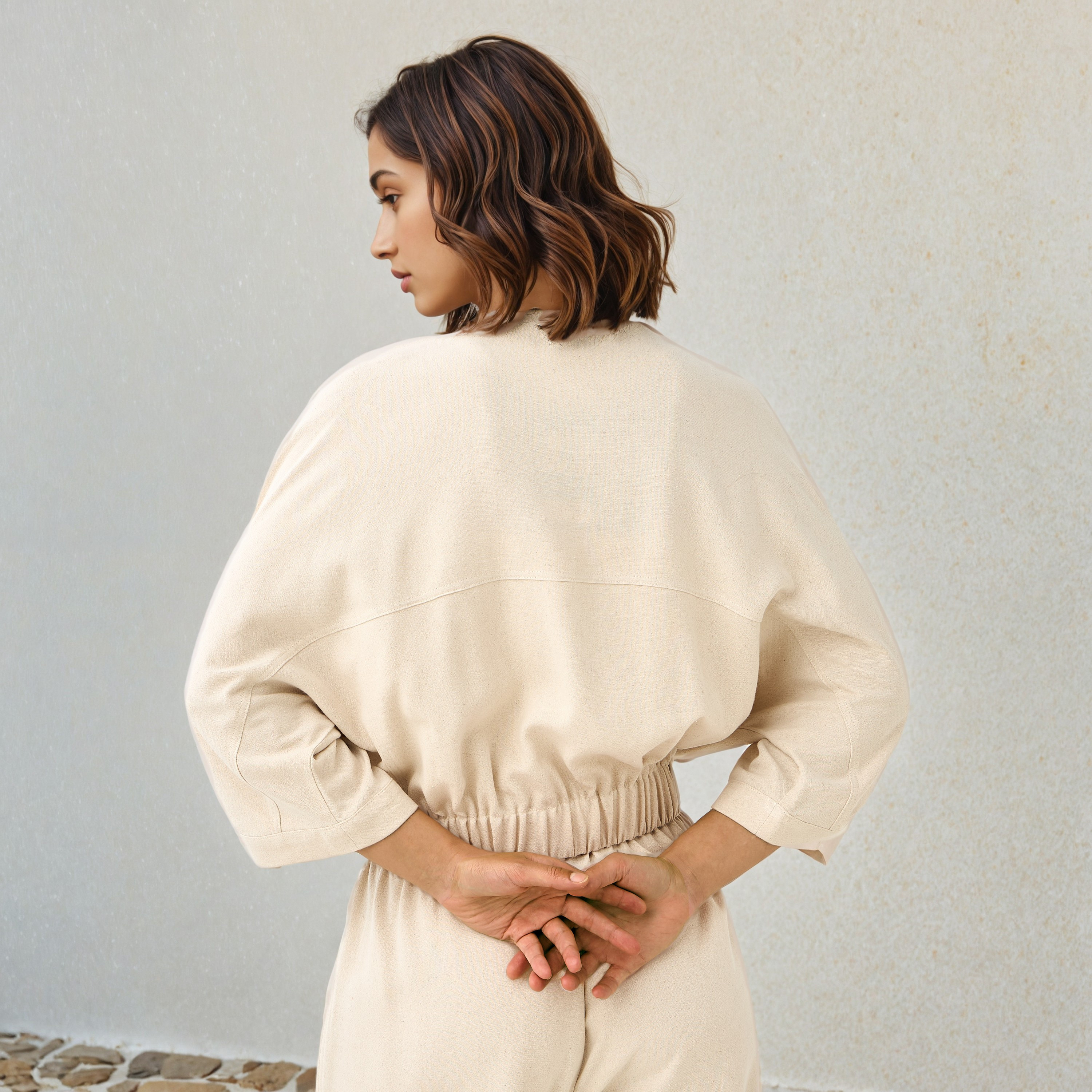 Lee Cooper Cropped Collared Linen Blend Jacket-women-winterwear-coatsandjackets-jackets-image-3