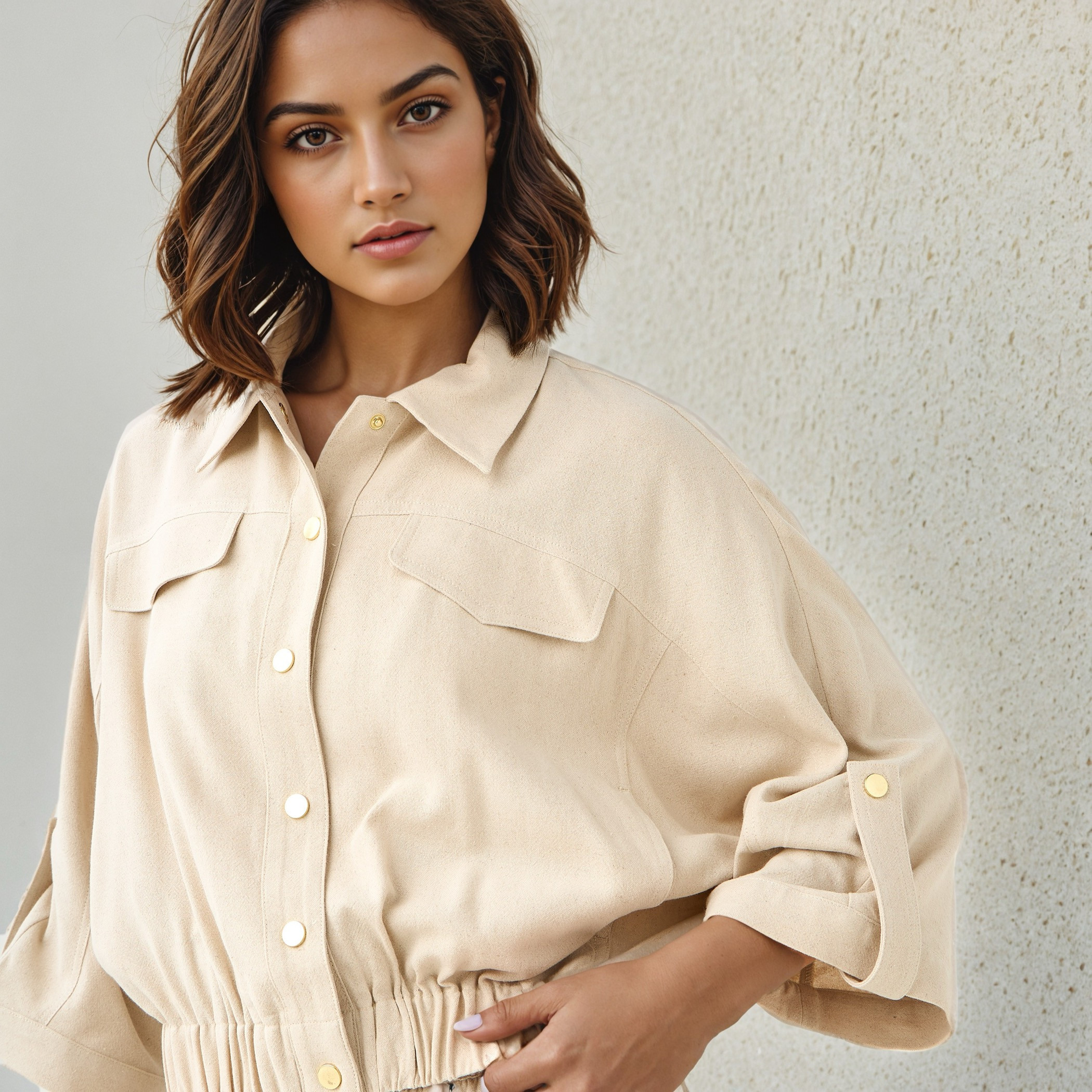 Lee Cooper Cropped Collared Linen Blend Jacket-women-winterwear-coatsandjackets-jackets-image-4