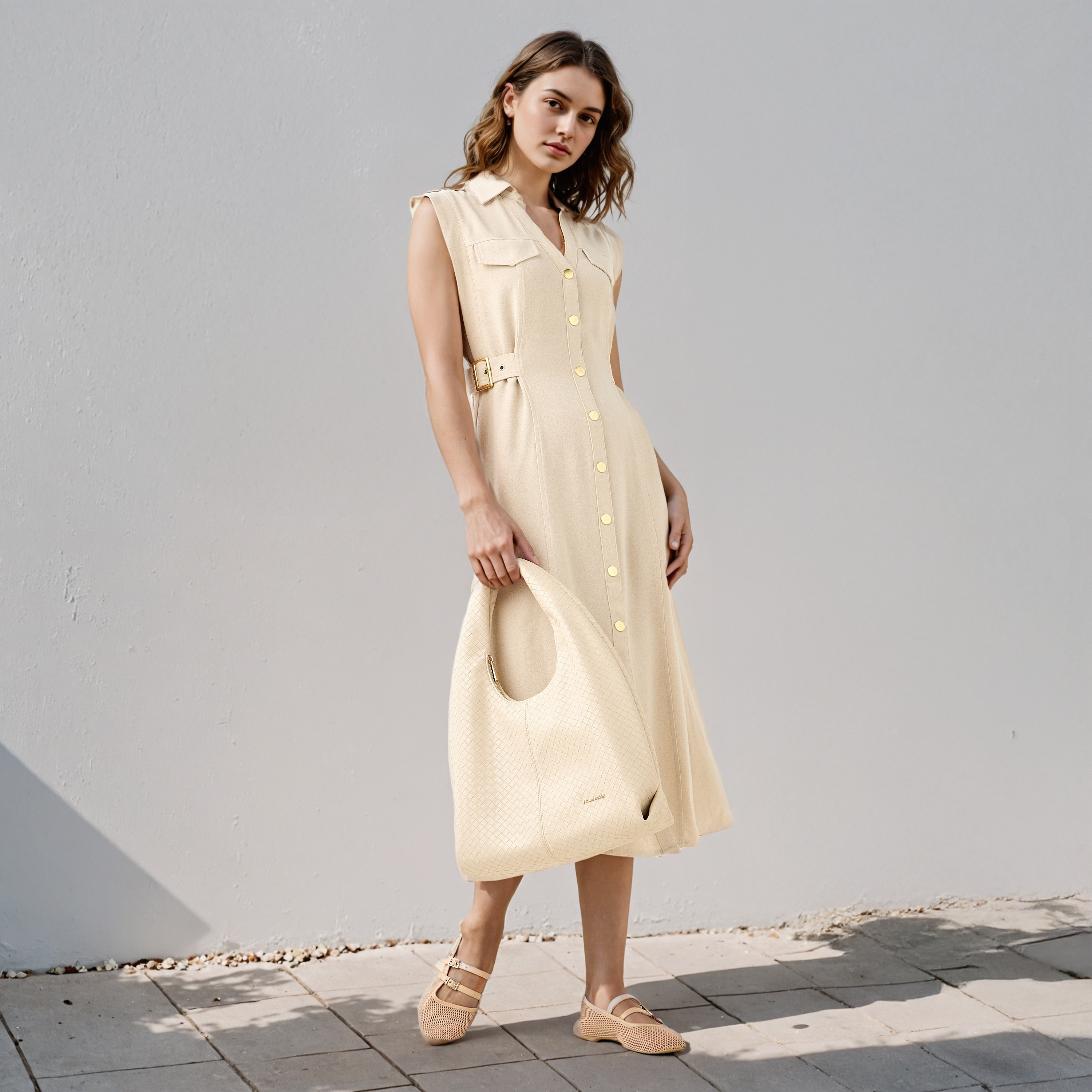 Lee Cooper Sleeveless Belted Linen Blend Shirt Dress-women-clothing-dresses-image-2