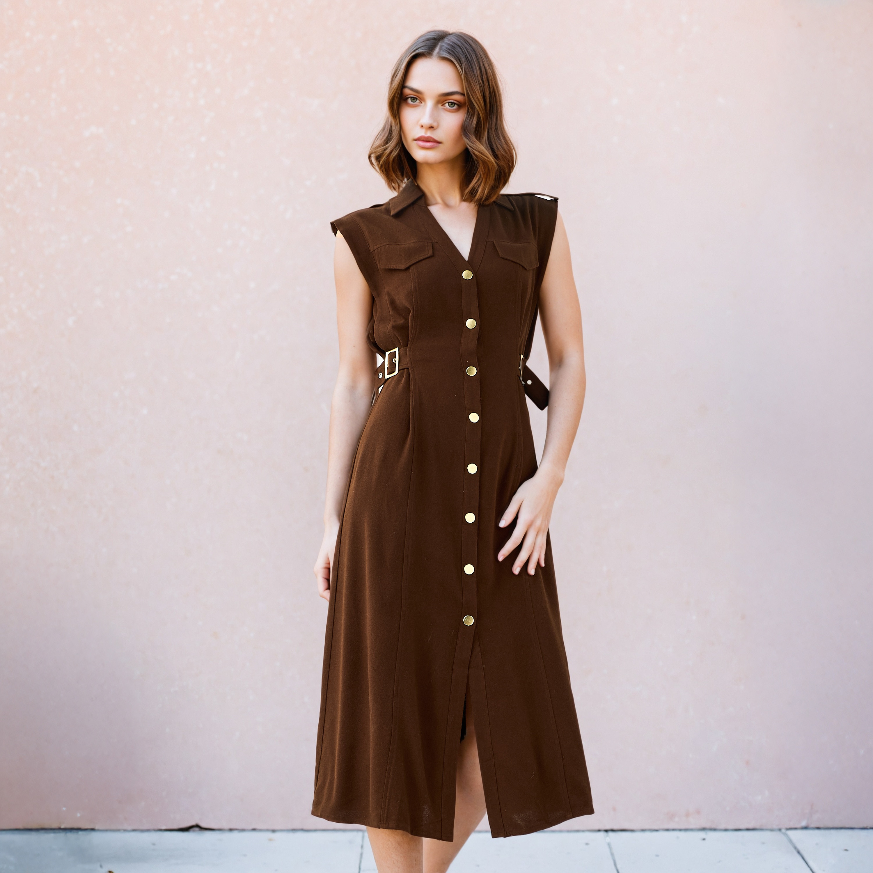 فستان قميص بدون أكمام مع حزام من لي كوبر-women-clothing-dresses-image-1