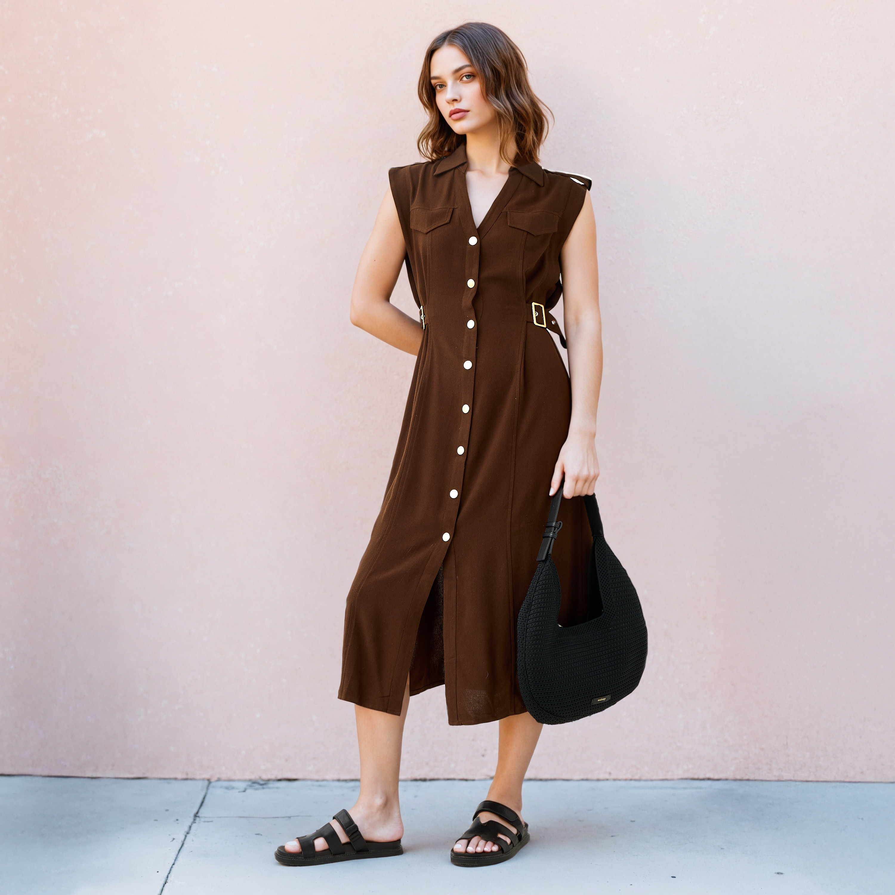 فستان قميص بدون أكمام مع حزام من لي كوبر-women-clothing-dresses-image-2