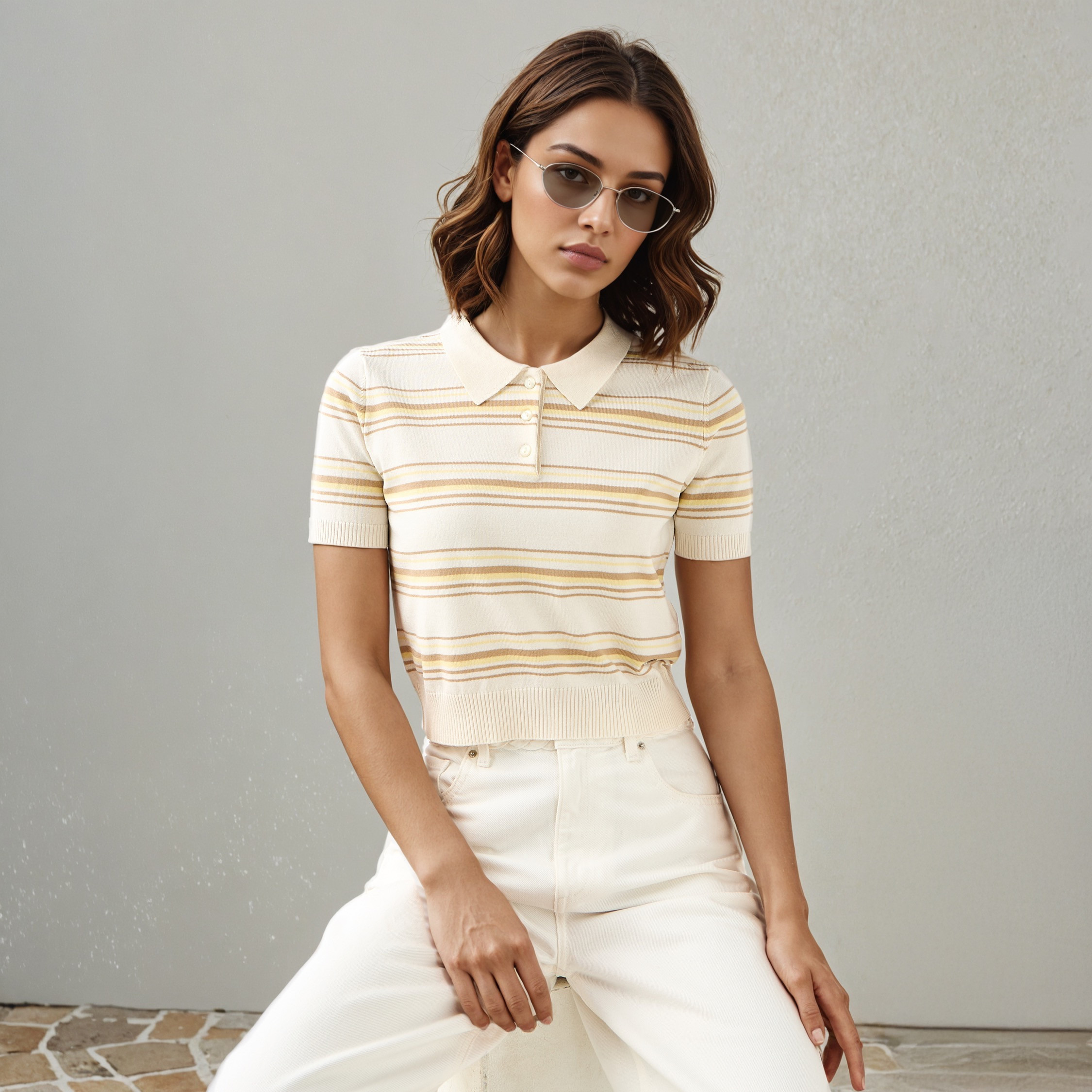Lee Cooper Striped Linen Blend Polo T-shirt-women-clothing-tshirts-image-1
