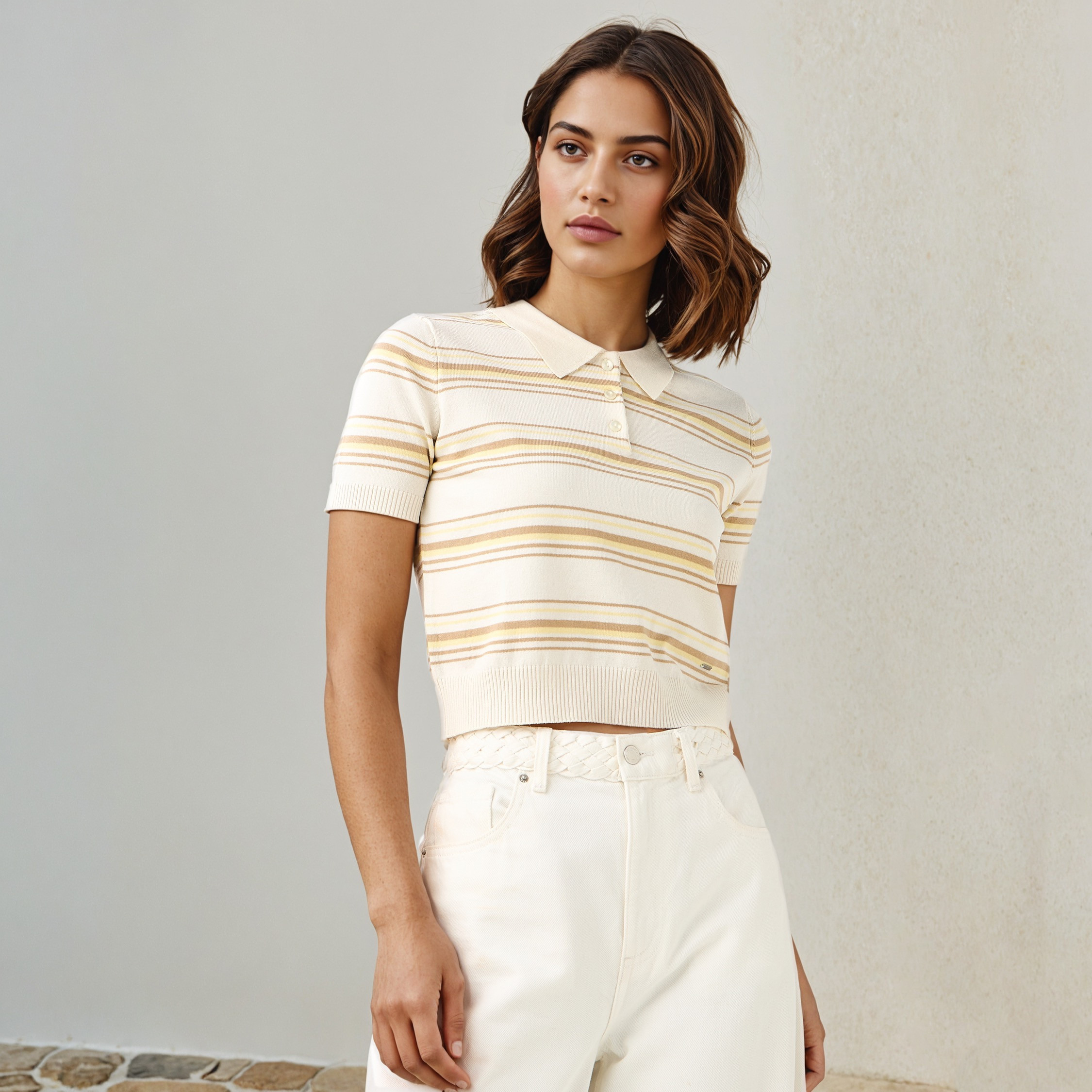 Lee Cooper Striped Linen Blend Polo T-shirt-women-clothing-tshirts-image-6