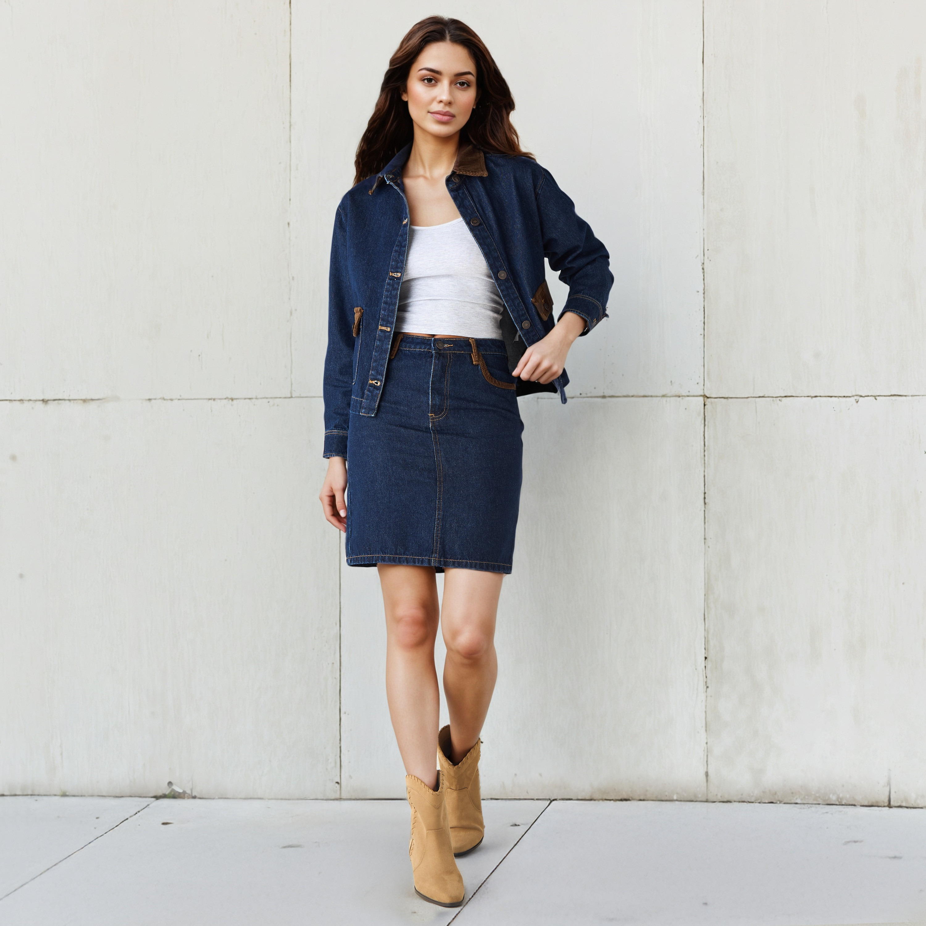 Lee Cooper Corduroy Trim Mini Denim Skirt-women-clothing-bottoms-skirts-image-2