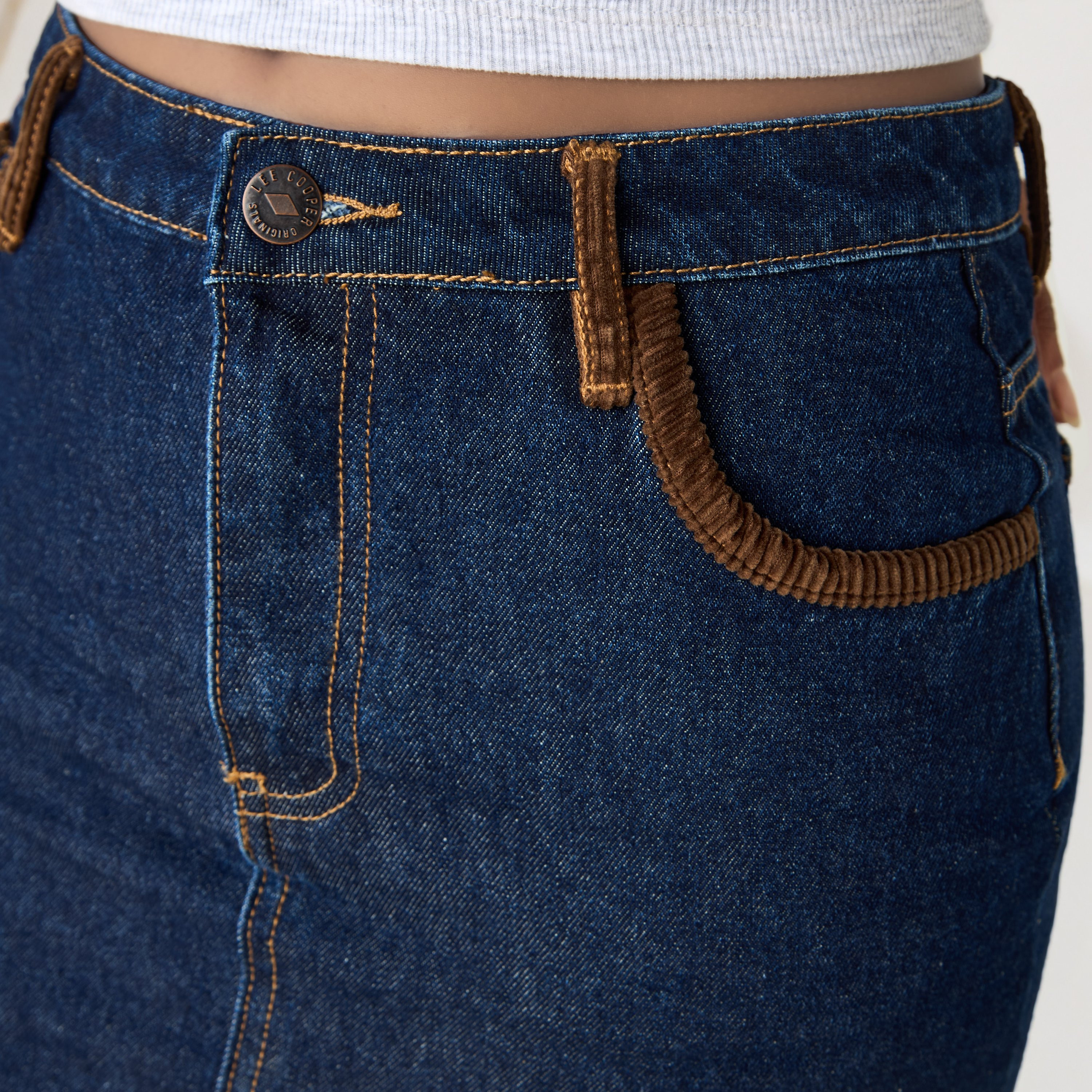 Lee Cooper Corduroy Trim Mini Denim Skirt-women-clothing-bottoms-skirts-image-5