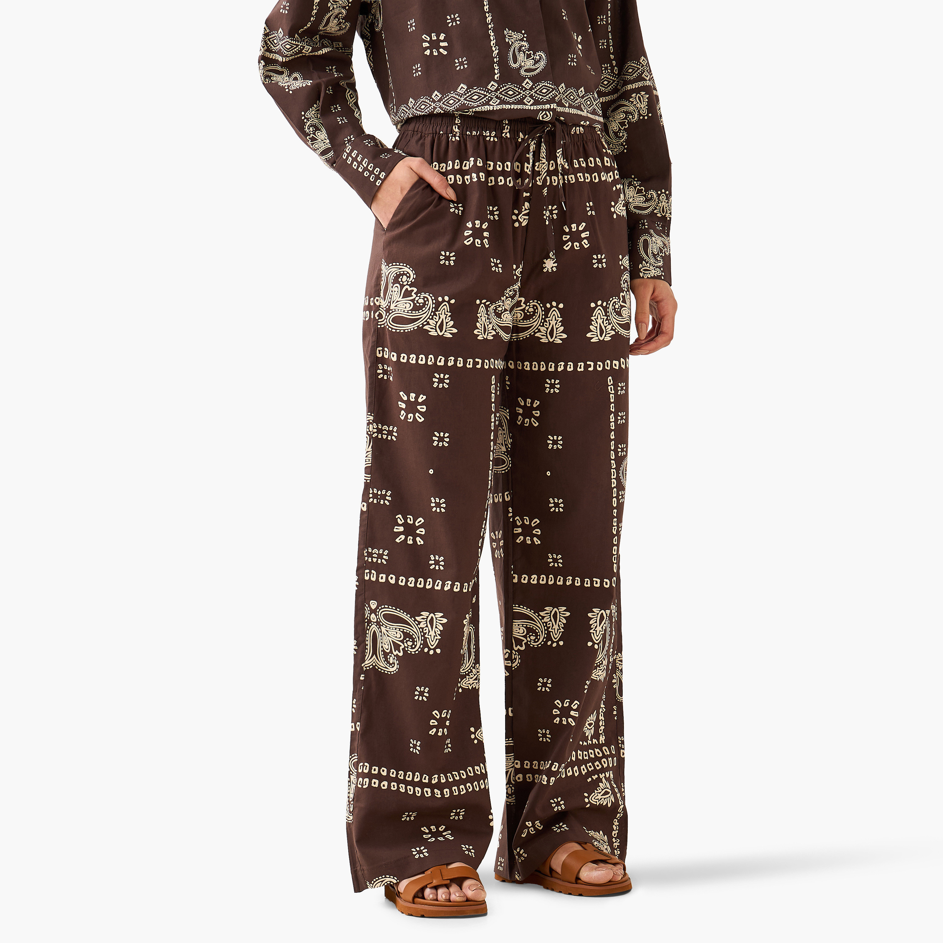 Lee Cooper Mid-Rise Linen Blend Pants with Drawstring Closure Cotton-women-clothing-coordsets-image-2