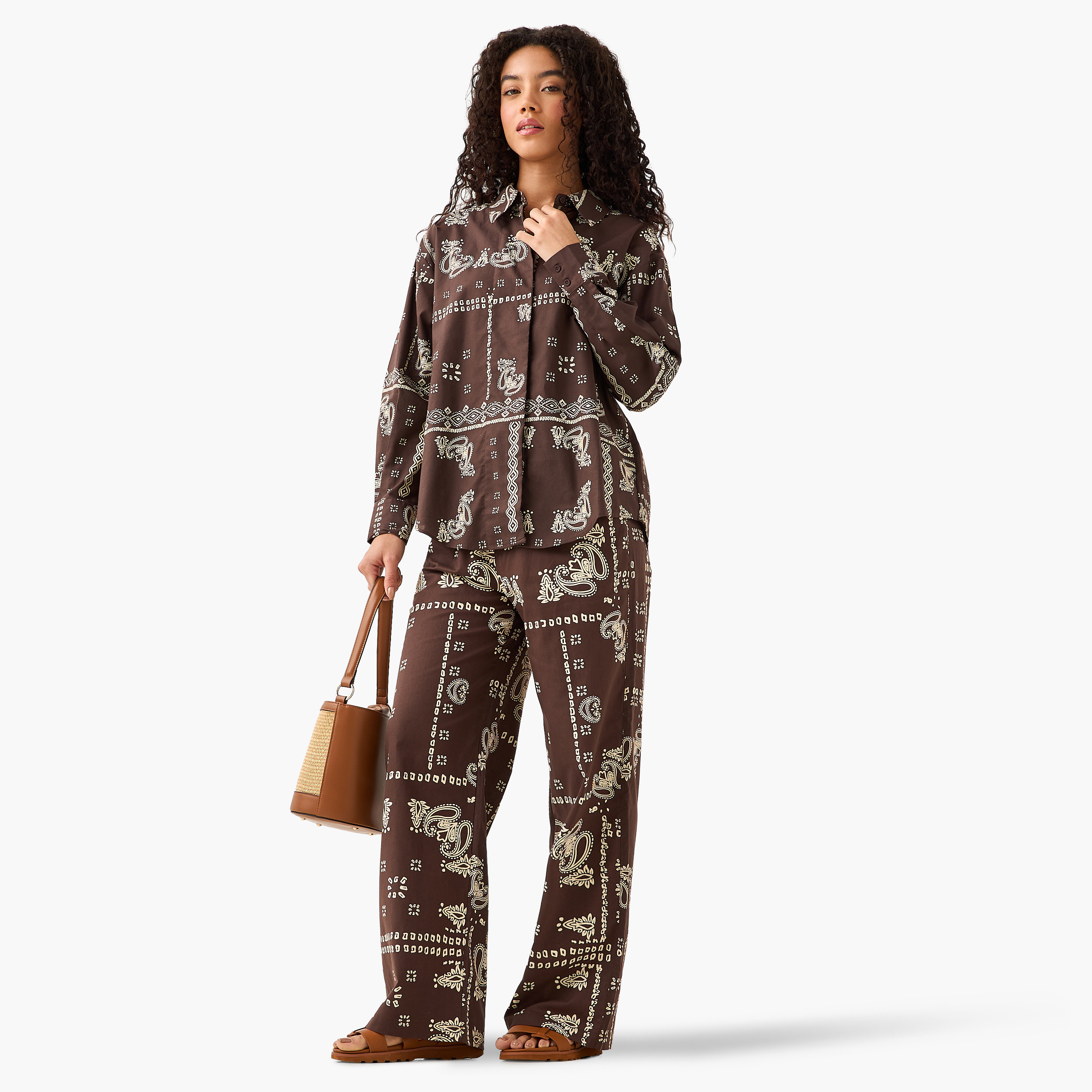 Lee Cooper Mid-Rise Linen Blend Pants with Drawstring Closure Cotton-women-clothing-coordsets-image-3