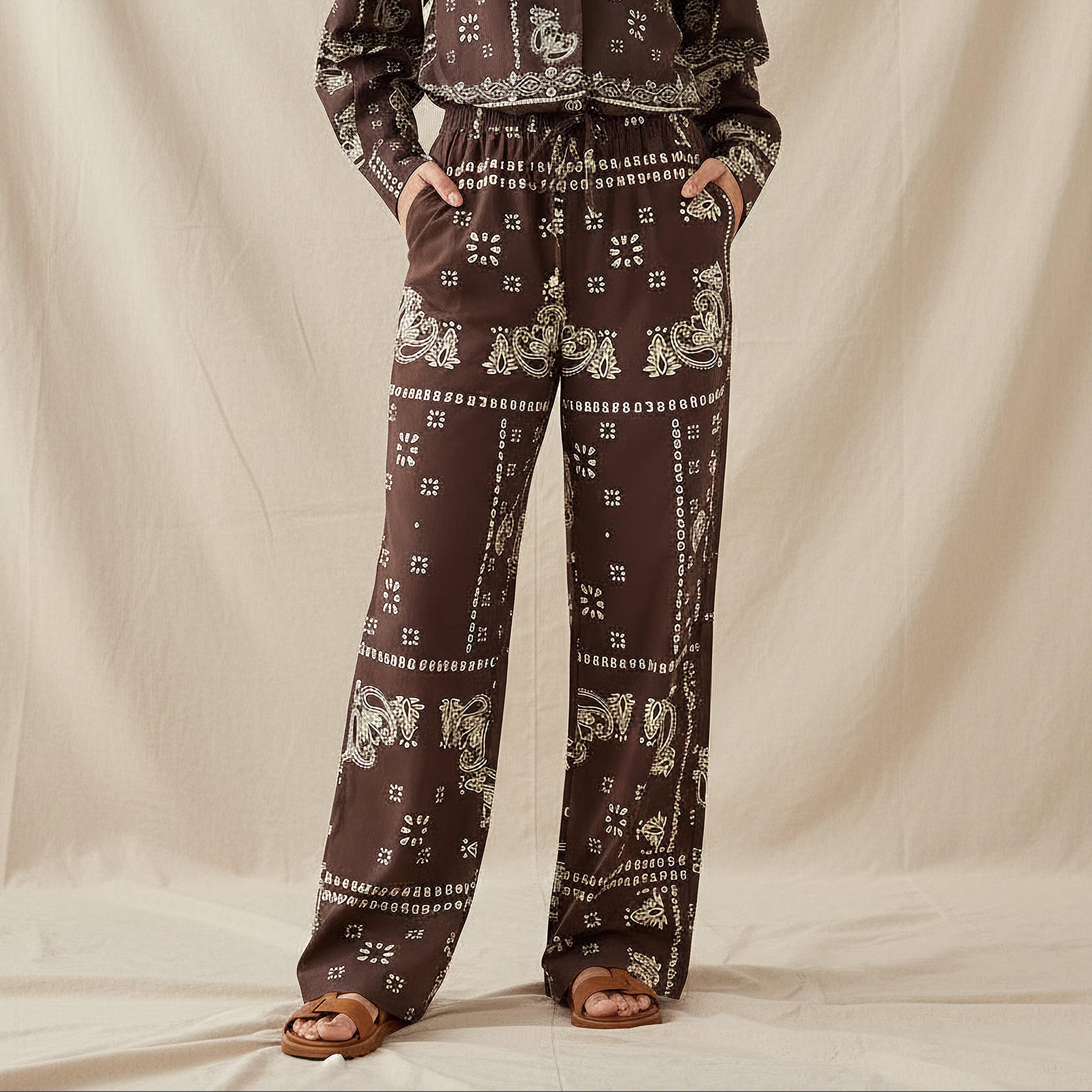 Lee Cooper Mid-Rise Linen Blend Pants with Drawstring Closure Cotton-women-clothing-coordsets-image-1