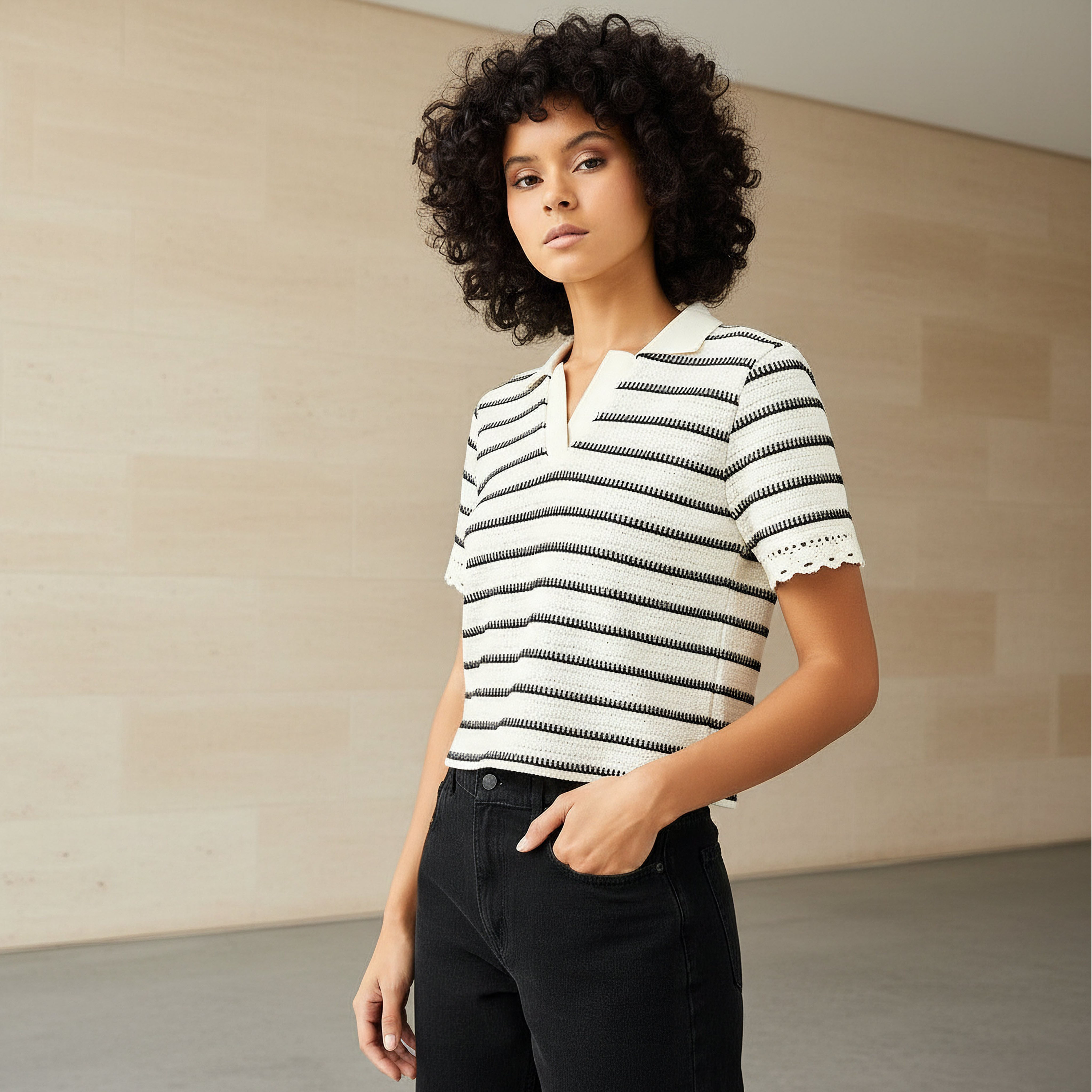 Lee Cooper Regular Fit T-shirt with Stripes-women-clothing-tshirts-image-1