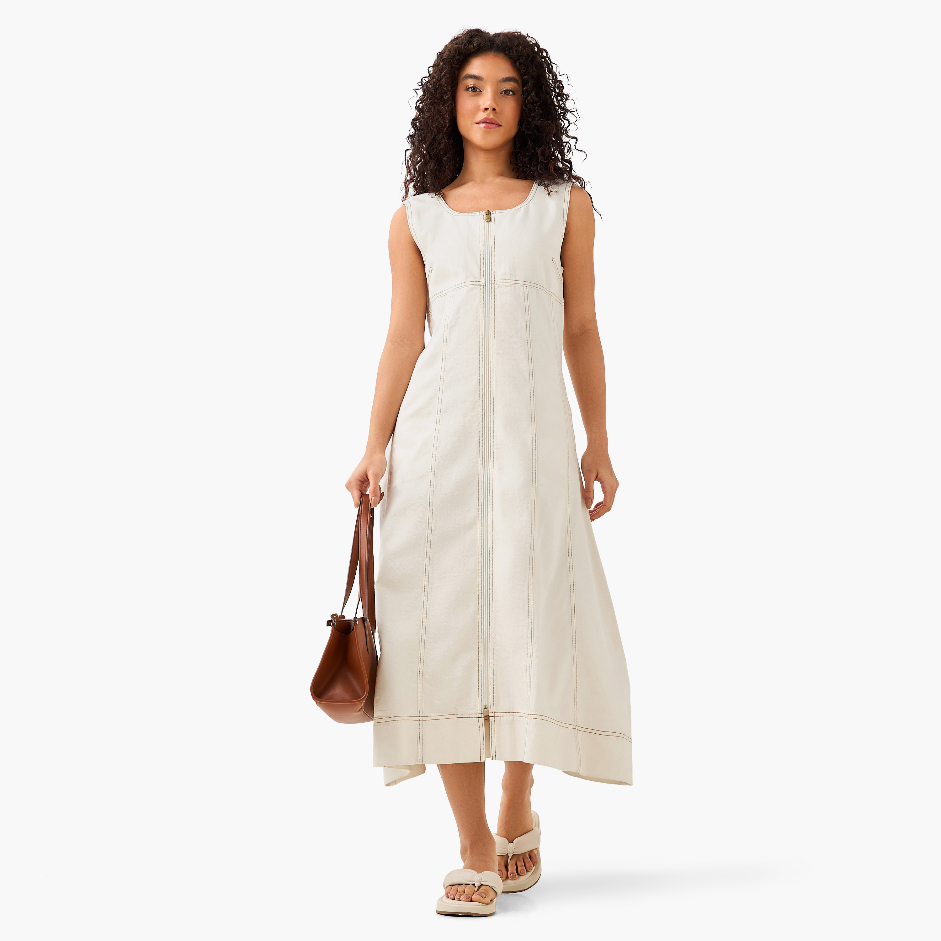 Lee Cooper Denim Midi Dress with Zip Closure-women-clothing-dresses-image-3