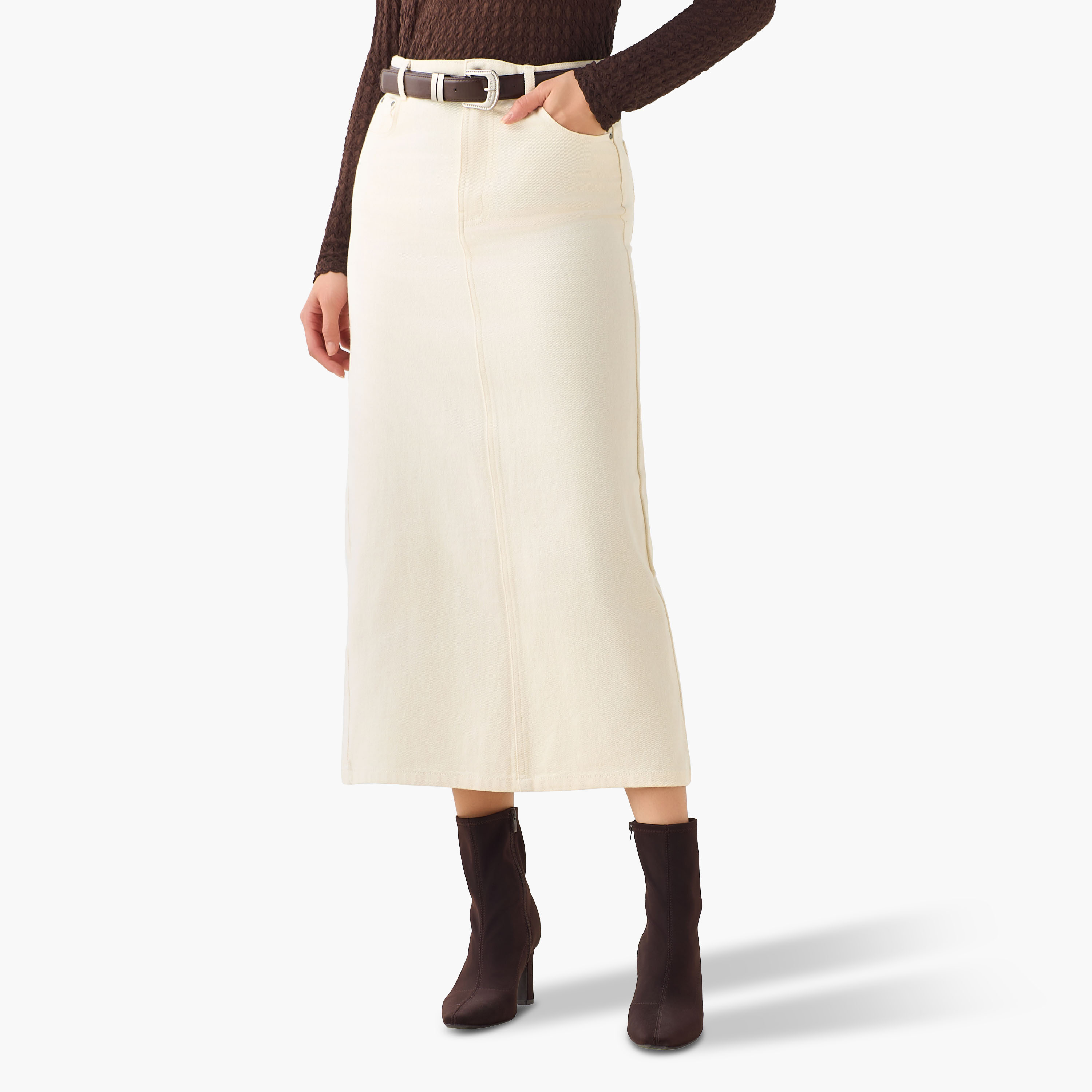 Lee Cooper Midi Cotton Denim Skirt with Slit-women-clothing-bottoms-skirts-image-2