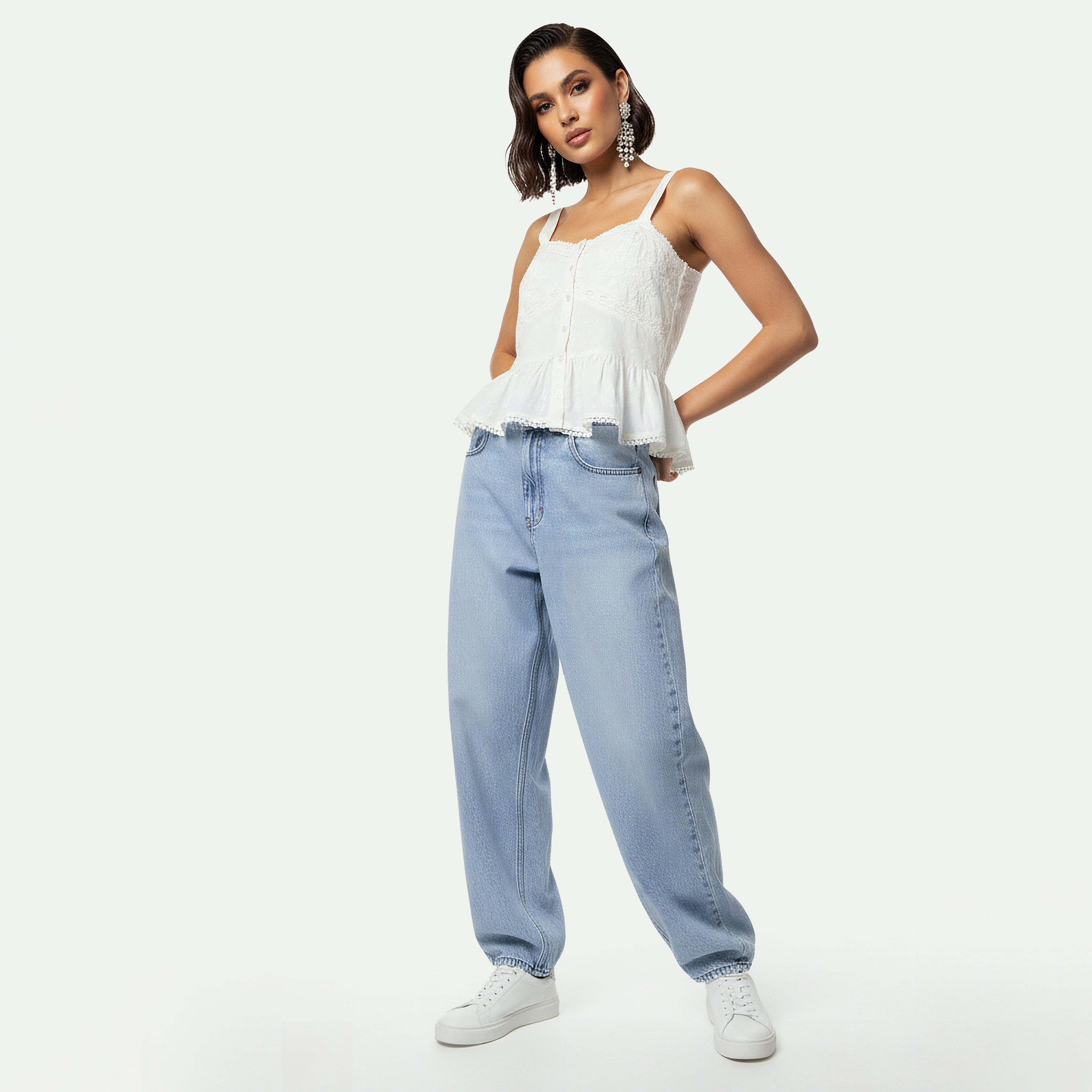 بنطلون جينز قطن بقصة برميل من لي كوبر-women-clothing-bottoms-jeans-image-5