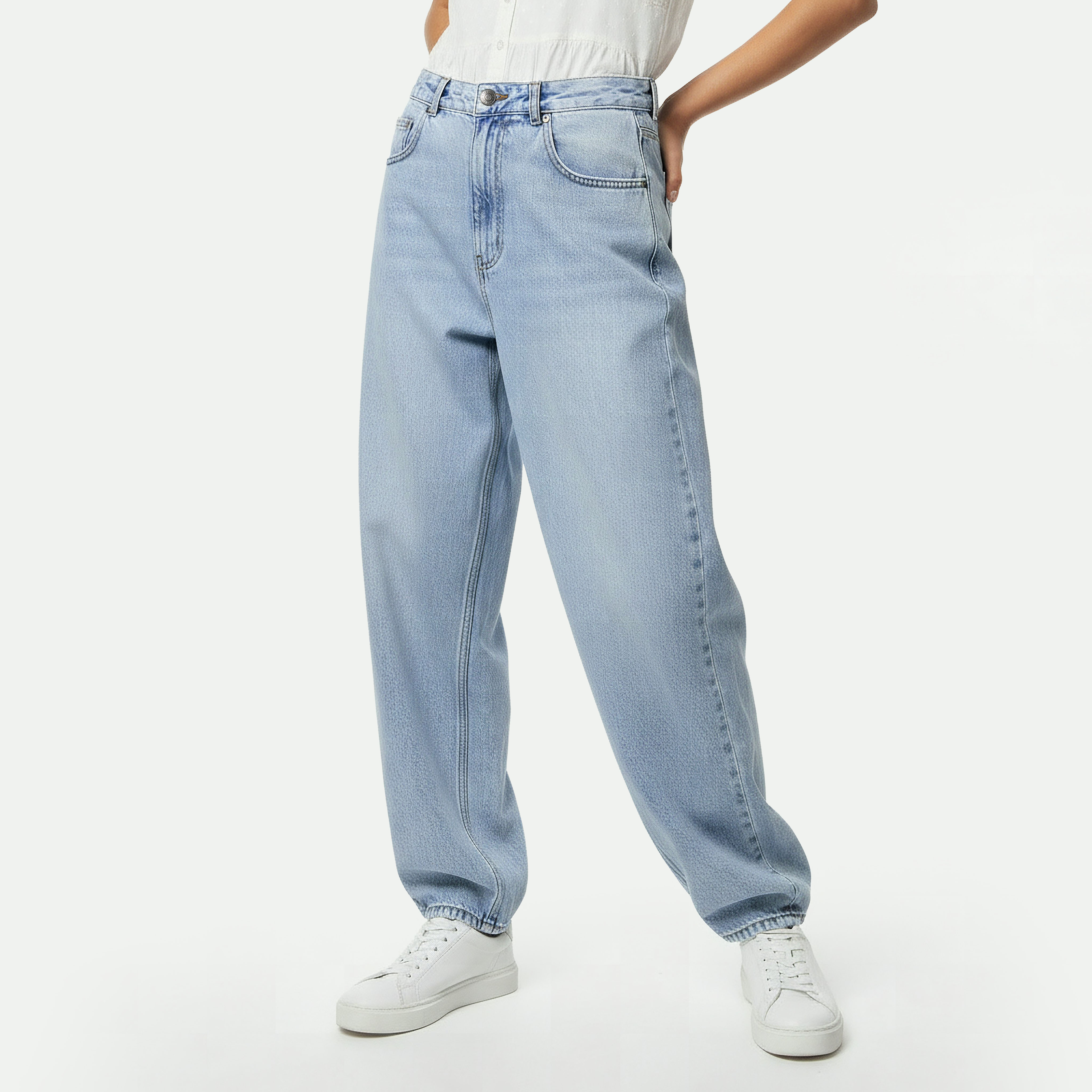 بنطلون جينز قطن بقصة برميل من لي كوبر-women-clothing-bottoms-jeans-image-6