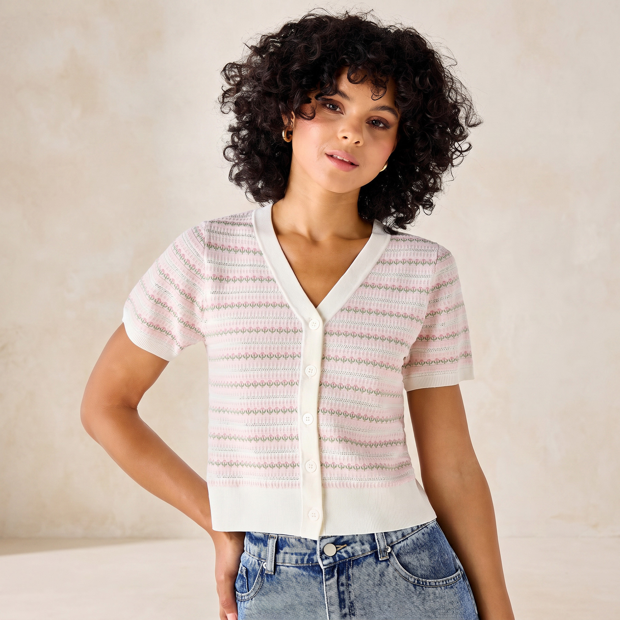 Lee Cooper Regular Fit Cardigan with Stripes-women-winterwear-cardigansandjumpers-cardigans-image-1