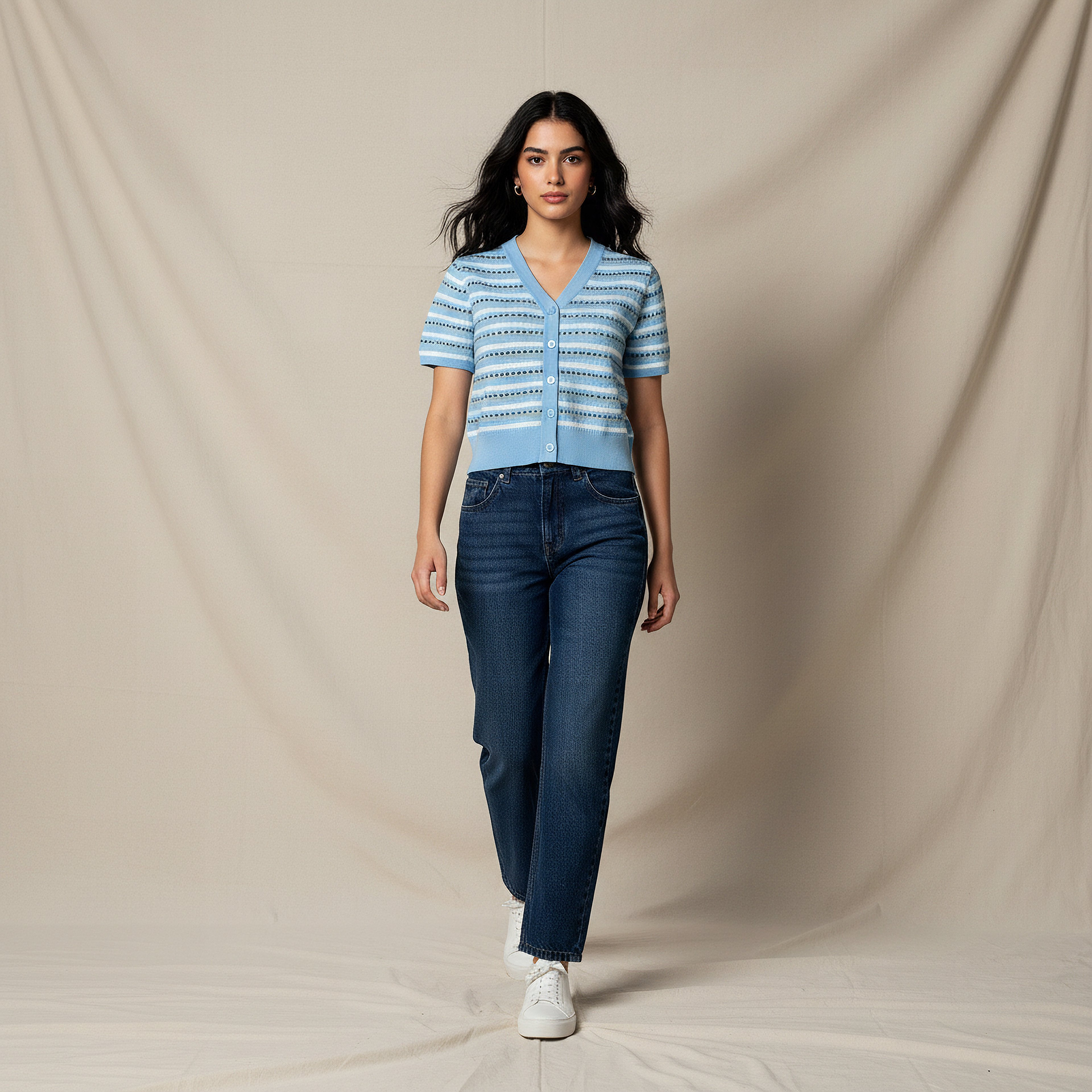 Lee Cooper Regular Fit Cardigan with Stripes-women-winterwear-cardigansandjumpers-cardigans-image-2