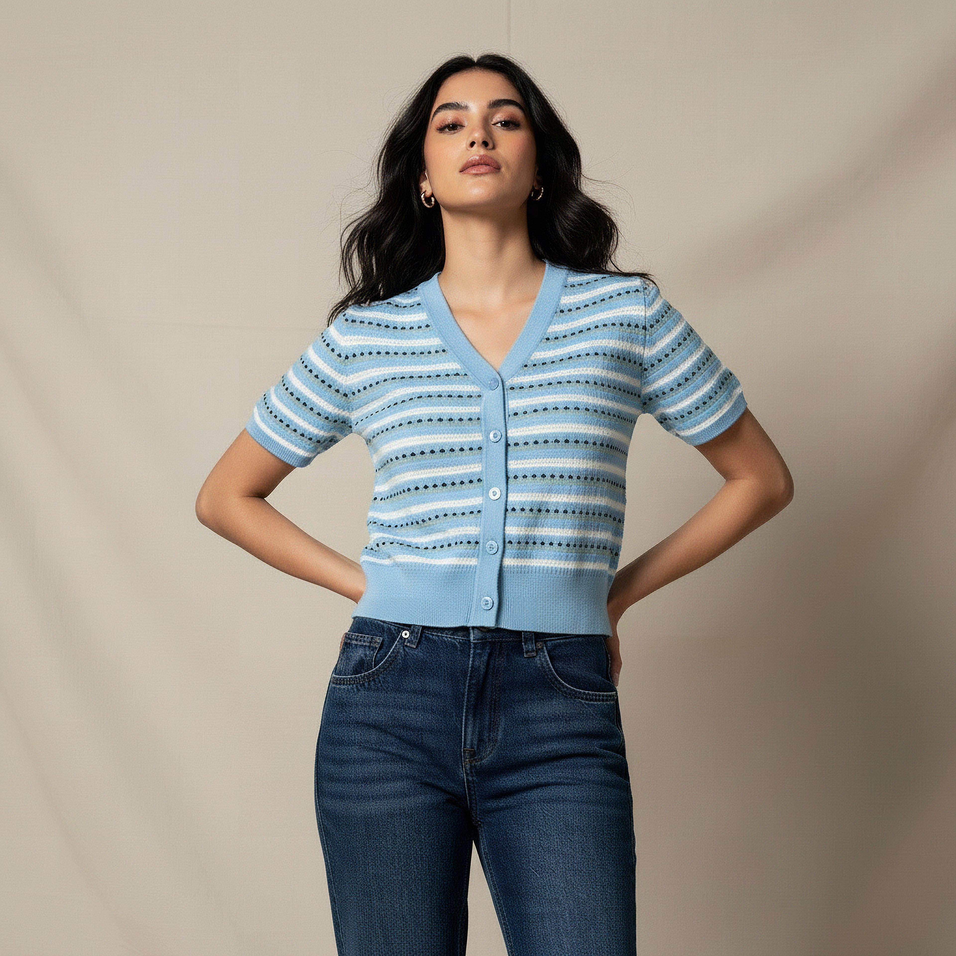 Lee Cooper Regular Fit Cardigan with Stripes-women-winterwear-cardigansandjumpers-cardigans-image-1