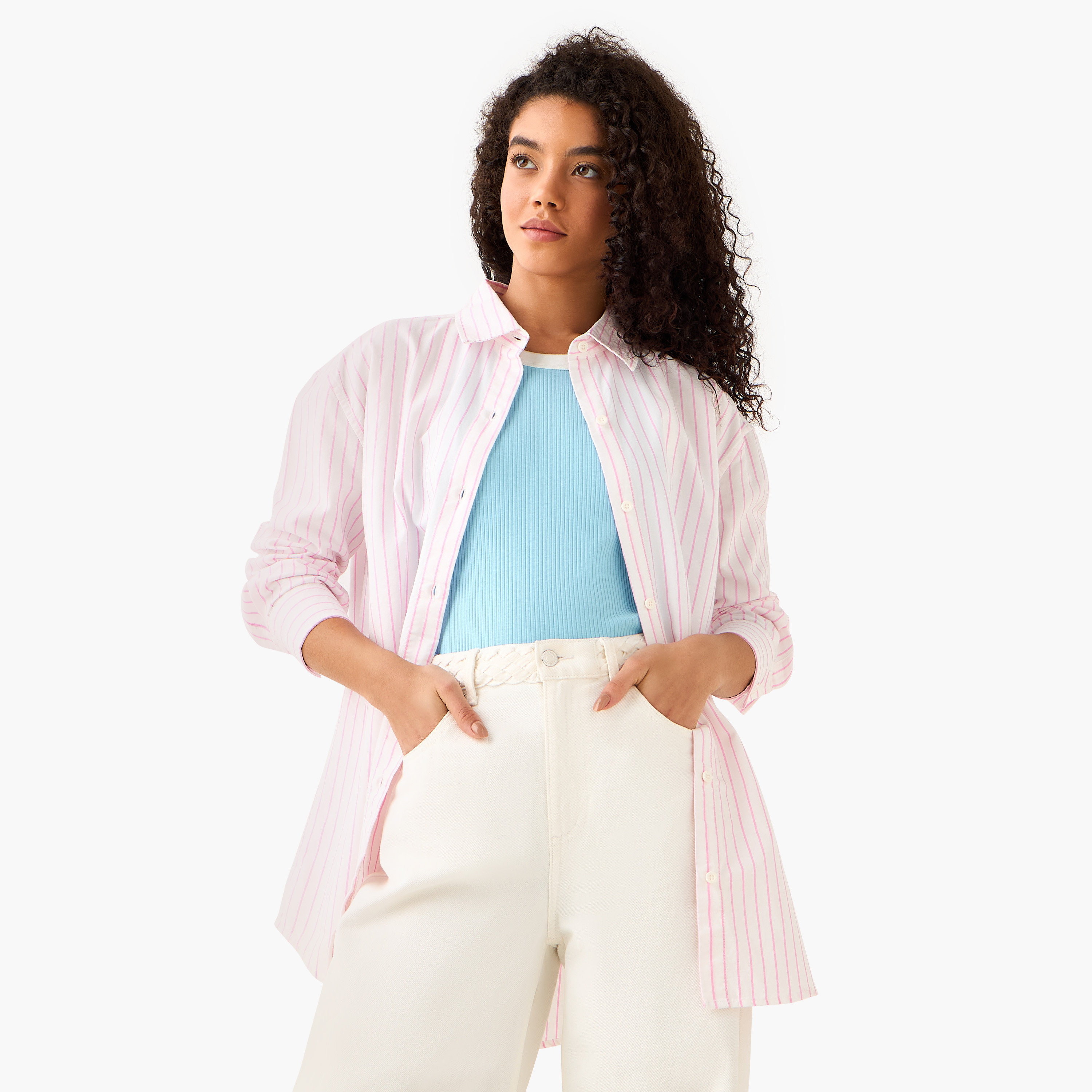 Lee Cooper Cotton Longline Oxford Shirt with Stripes-women-clothing-shirtsandblouses-shirts-image-2