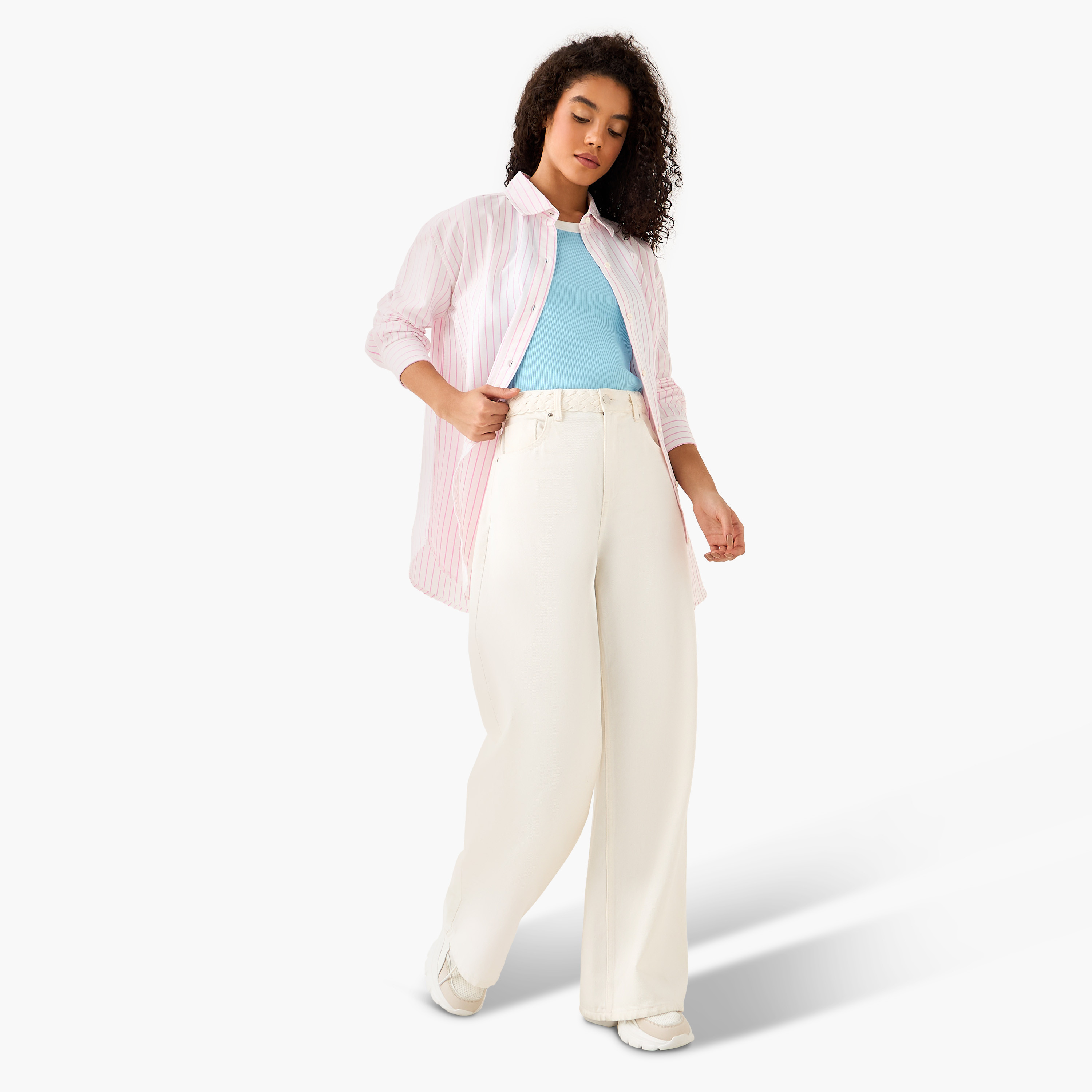 Lee Cooper Cotton Longline Oxford Shirt with Stripes-women-clothing-shirtsandblouses-shirts-image-3