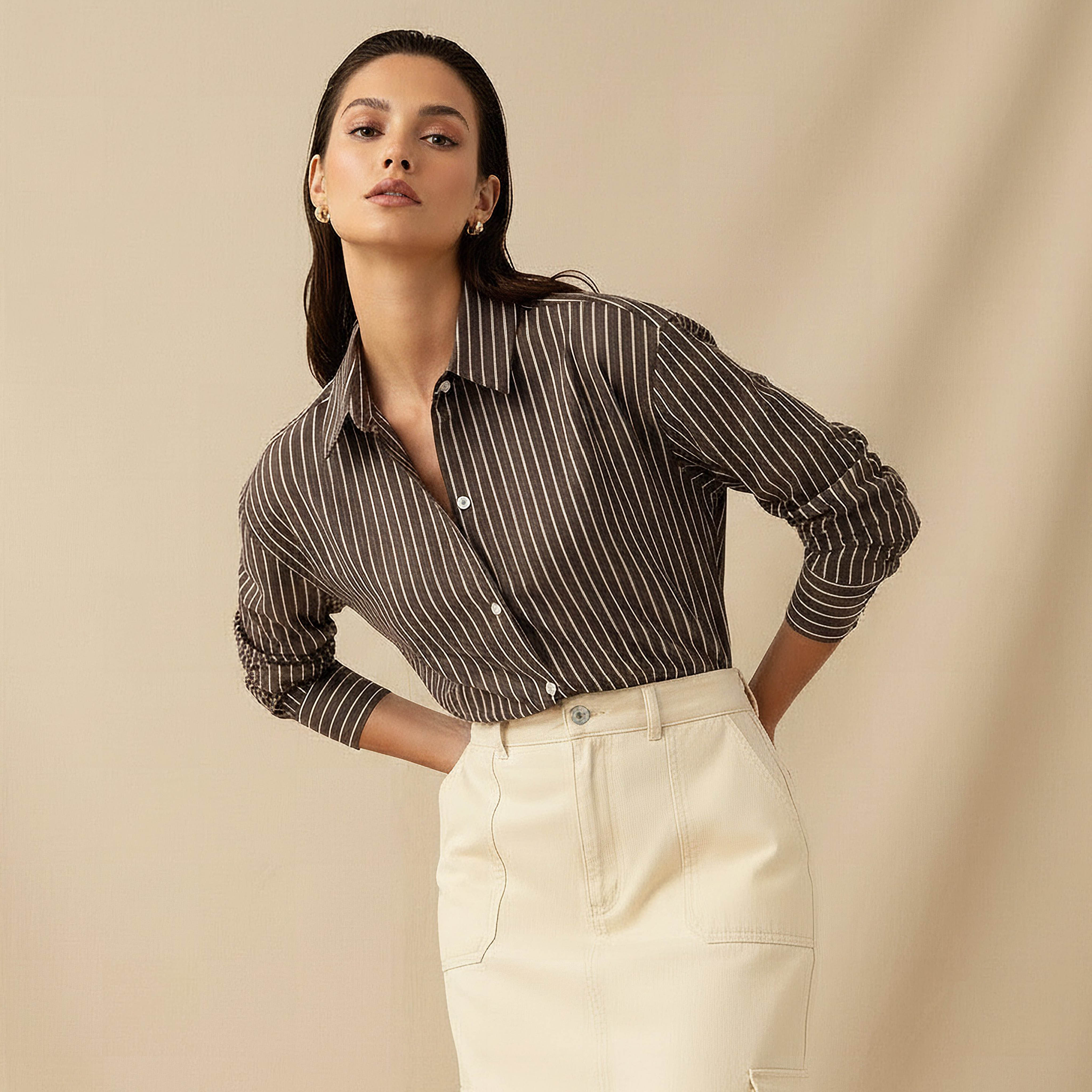 Lee Cooper Cotton Longline Oxford Shirt with Stripes-women-clothing-shirtsandblouses-shirts-image-1