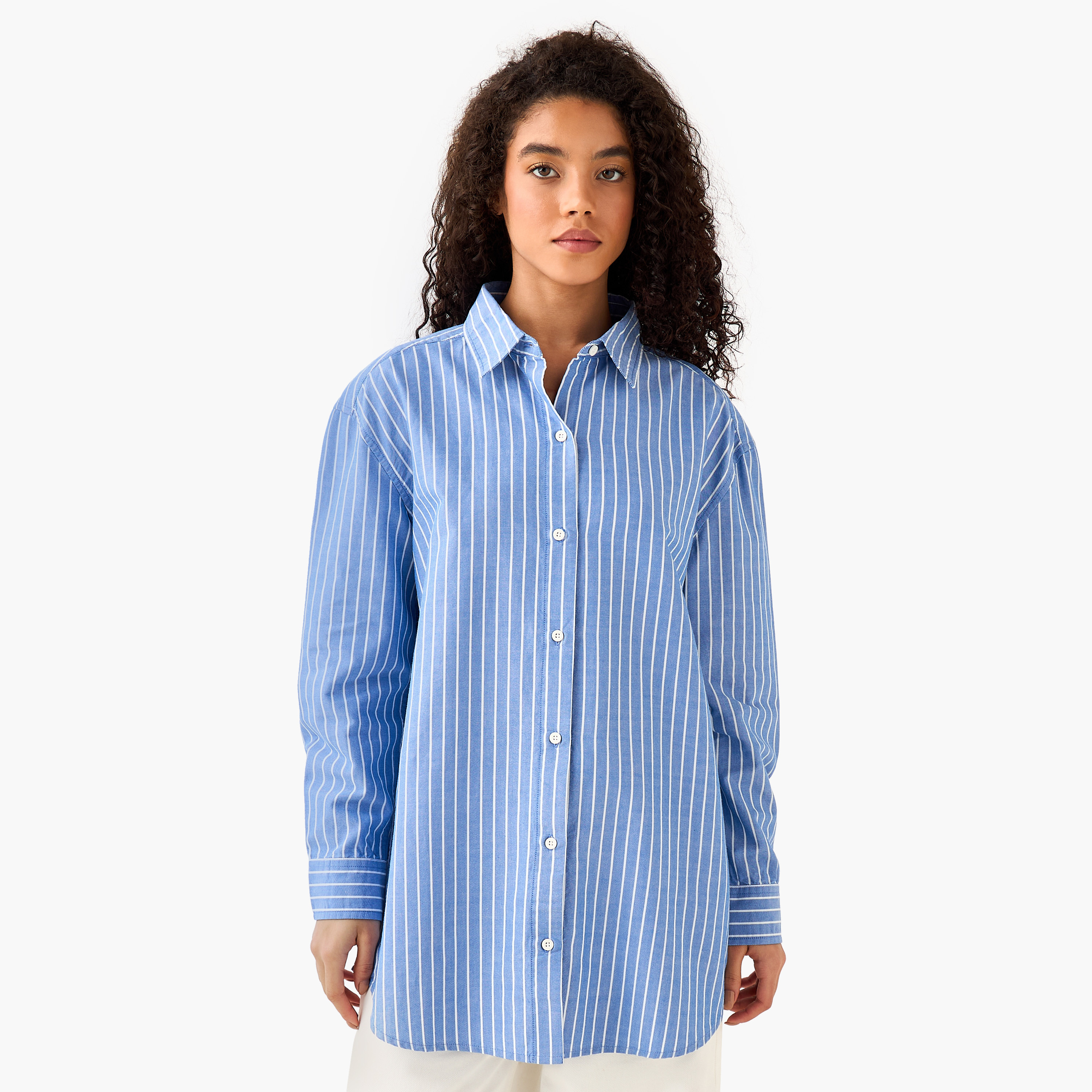 Lee Cooper Cotton Longline Oxford Shirt with Stripes-women-clothing-shirtsandblouses-shirts-image-3