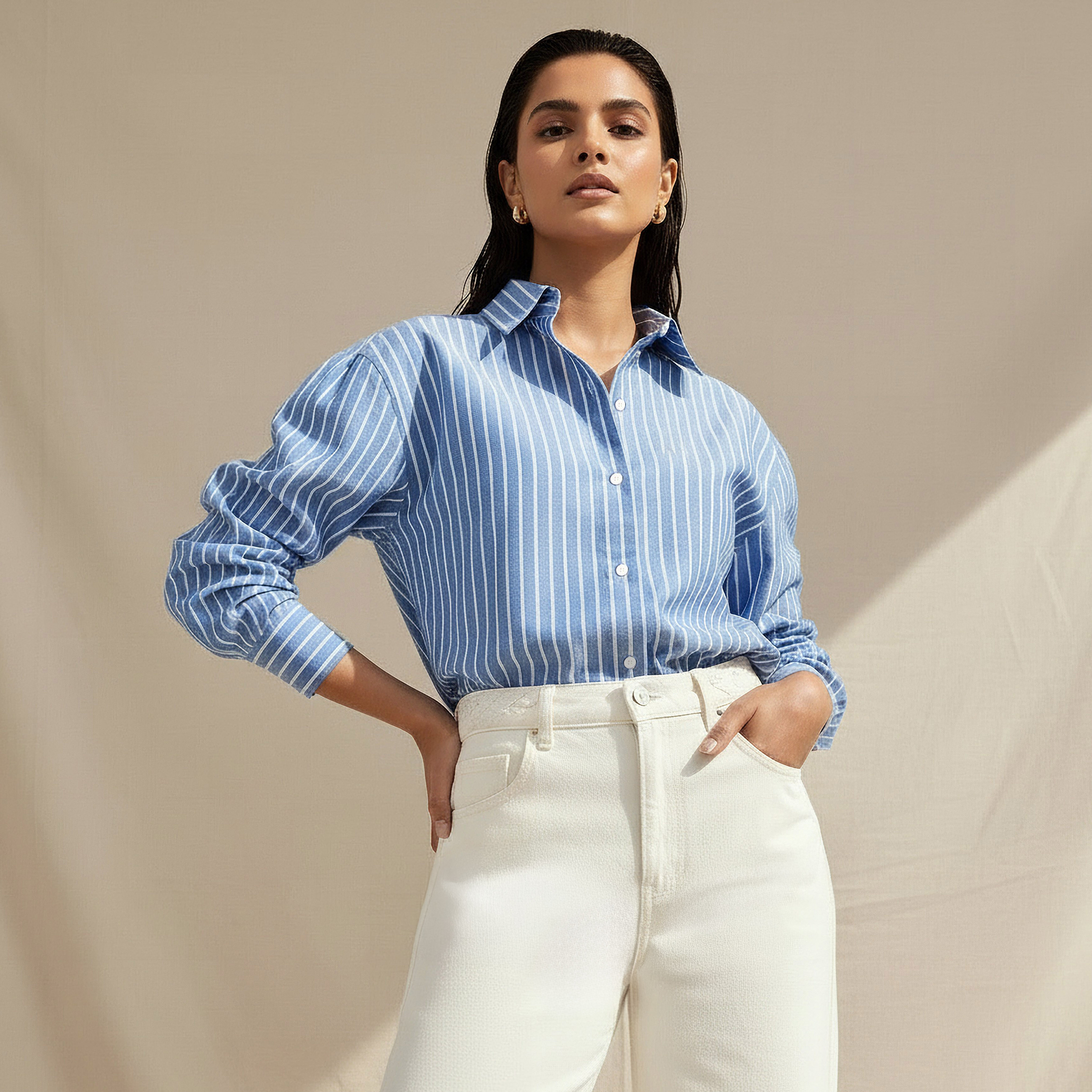 Lee Cooper Cotton Longline Oxford Shirt with Stripes-women-clothing-shirtsandblouses-shirts-image-1