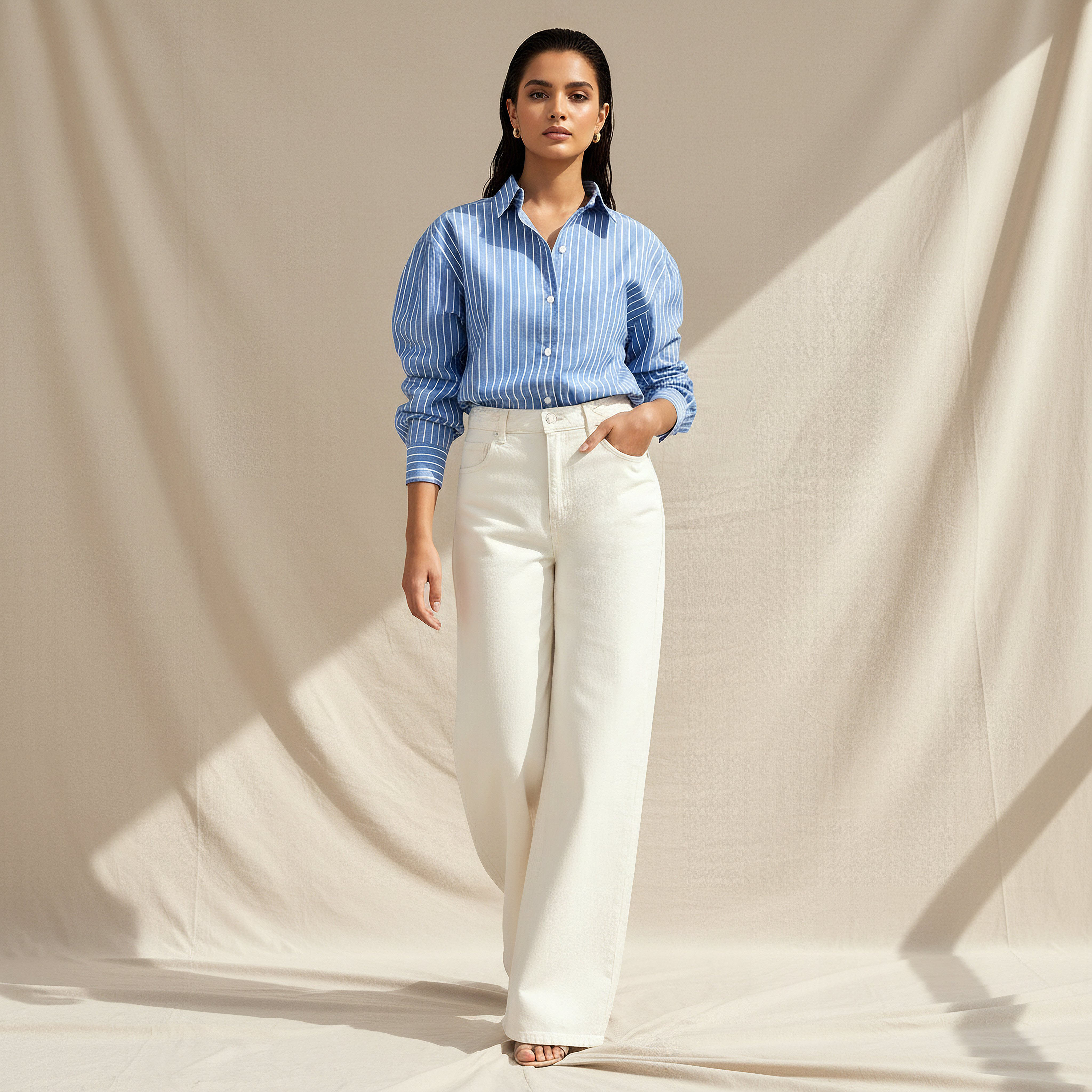 Lee Cooper Cotton Longline Oxford Shirt with Stripes-women-clothing-shirtsandblouses-shirts-image-2