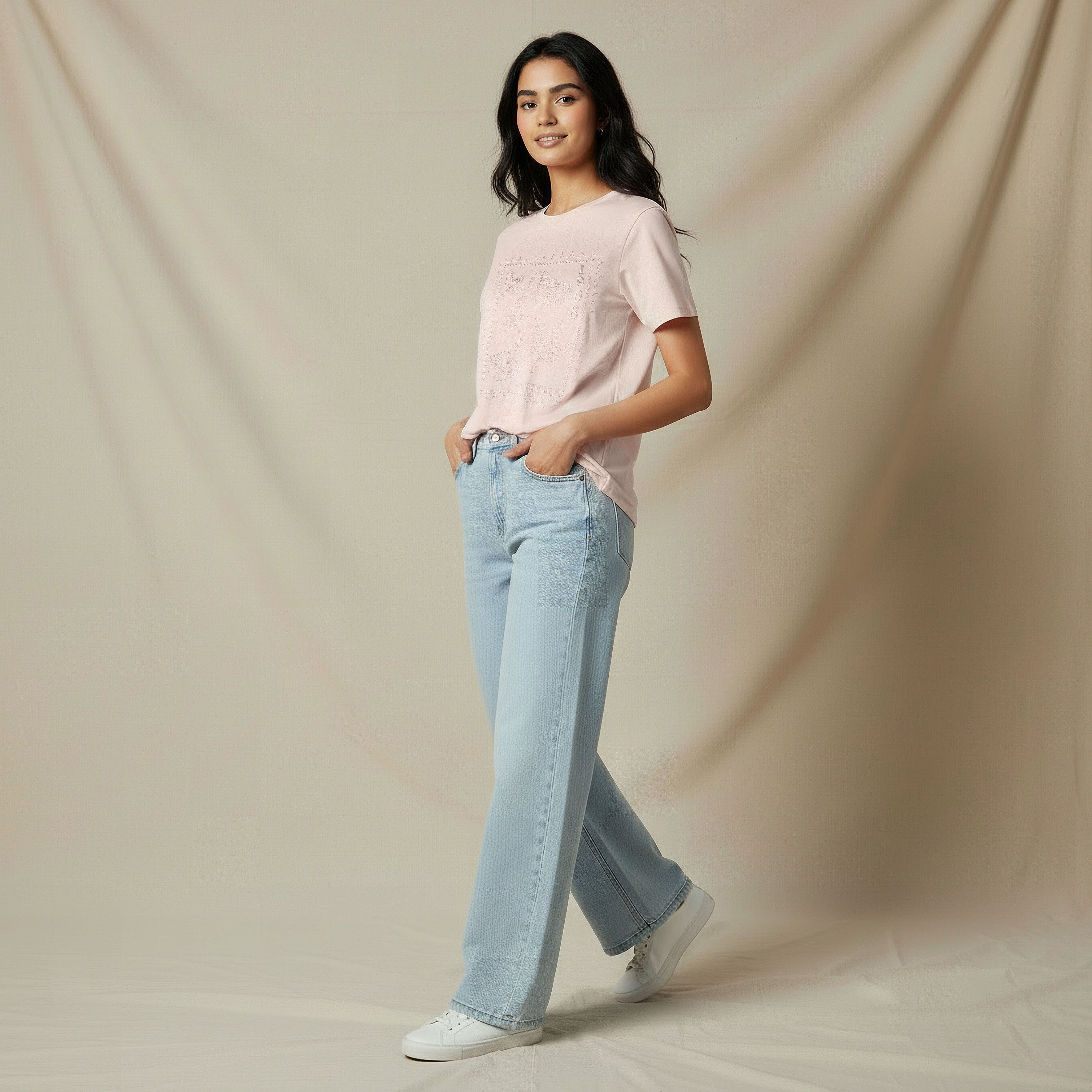 Lee Cooper Regular Fit Cotton T-shirt with Embroidery-women-clothing-tshirts-image-2