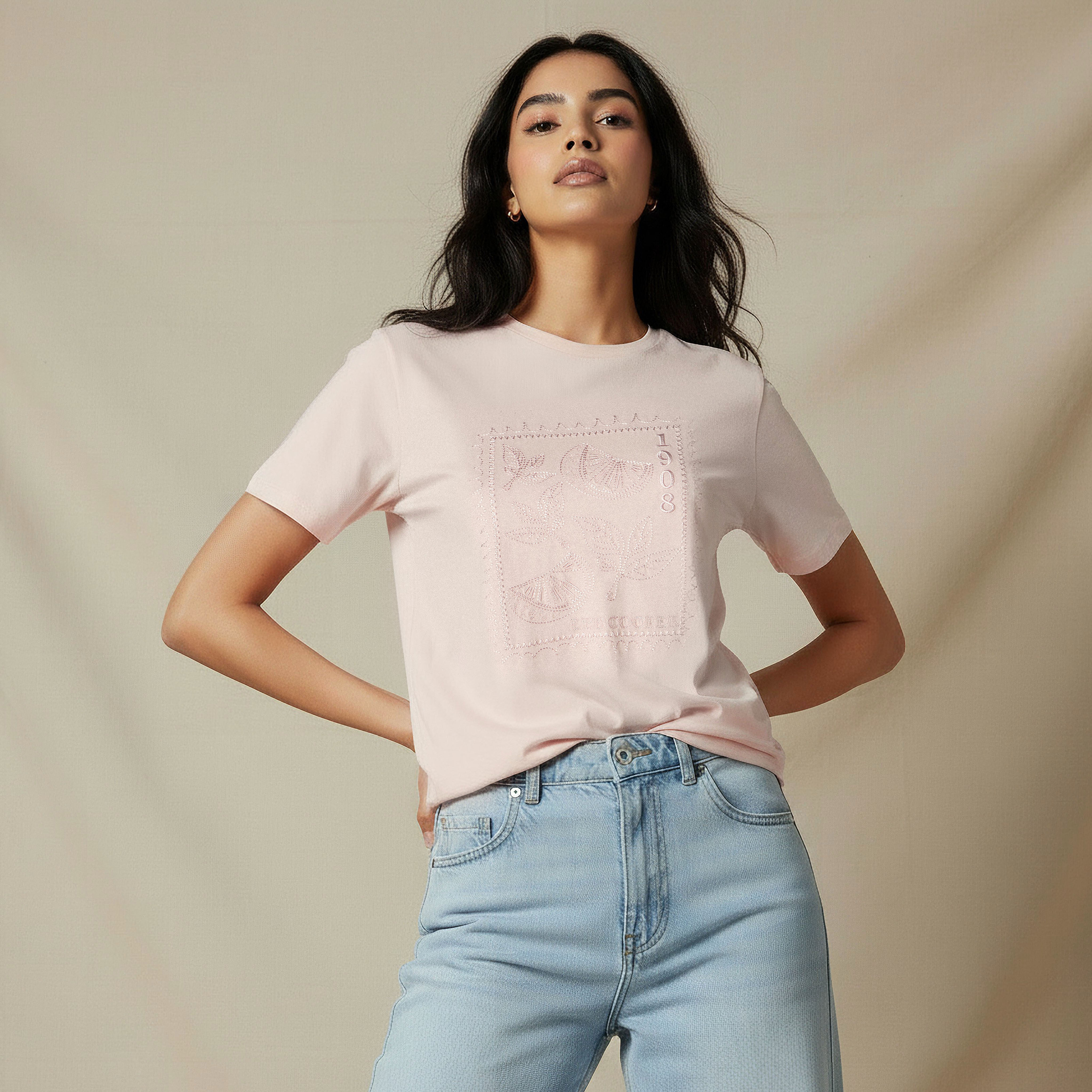Lee Cooper Regular Fit Cotton T-shirt with Embroidery-women-clothing-tshirts-image-5