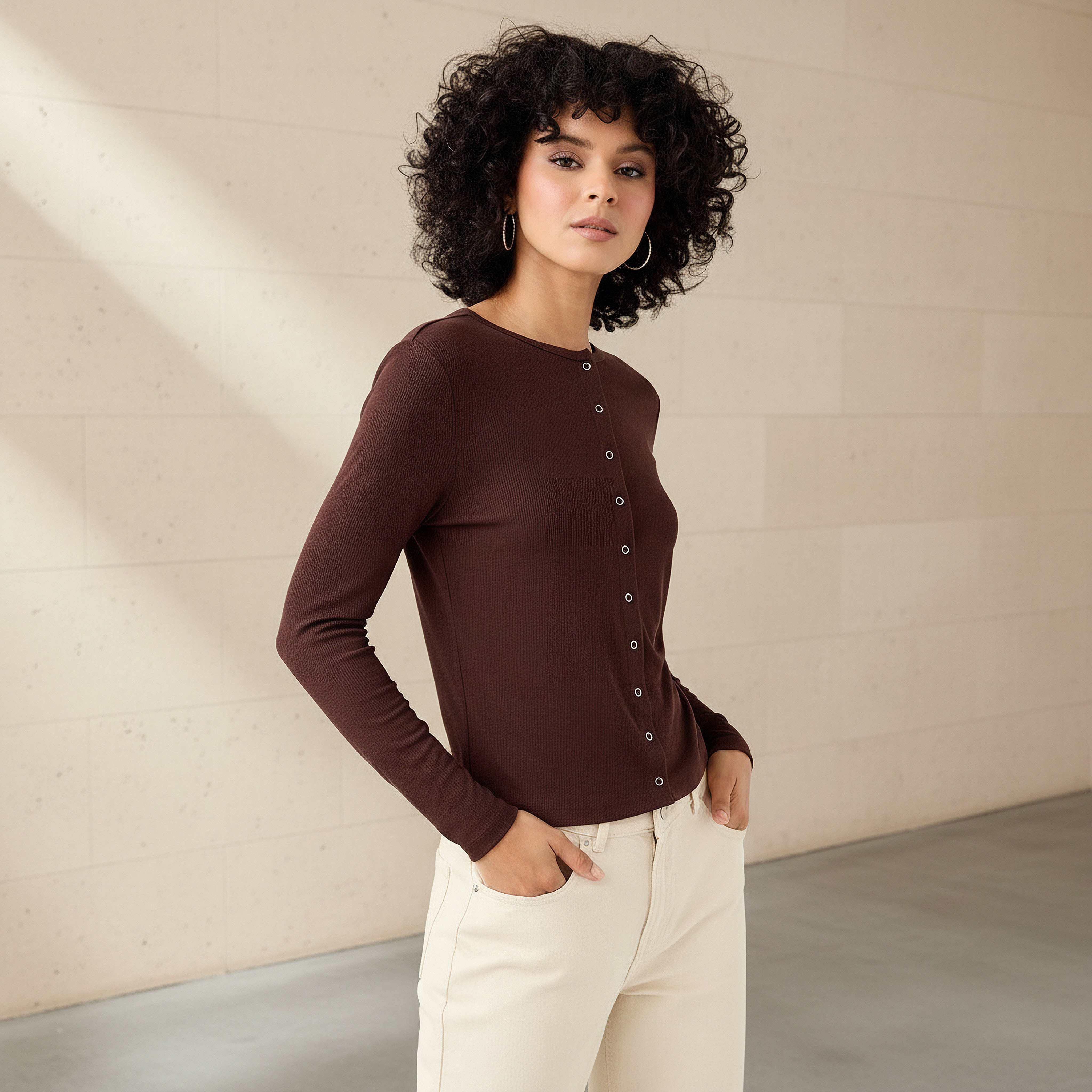 Lee Cooper Henley Top with Ribbed Texture and Round Neck-women-clothing-shirtsandblouses-blouses-image-1