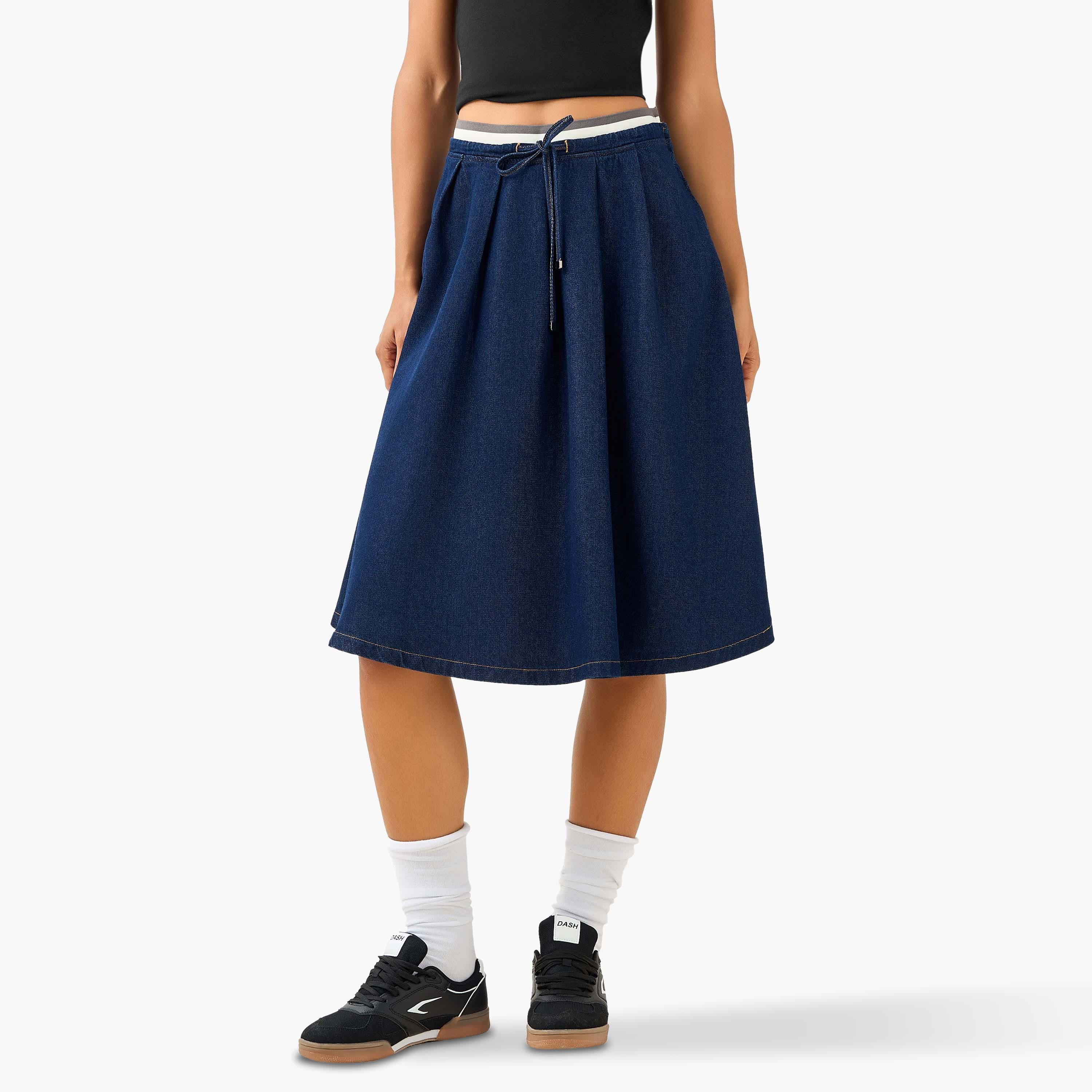 Lee Cooper Pleated Denim Skirt with Drawstring Closure-women-clothing-bottoms-skirts-image-1