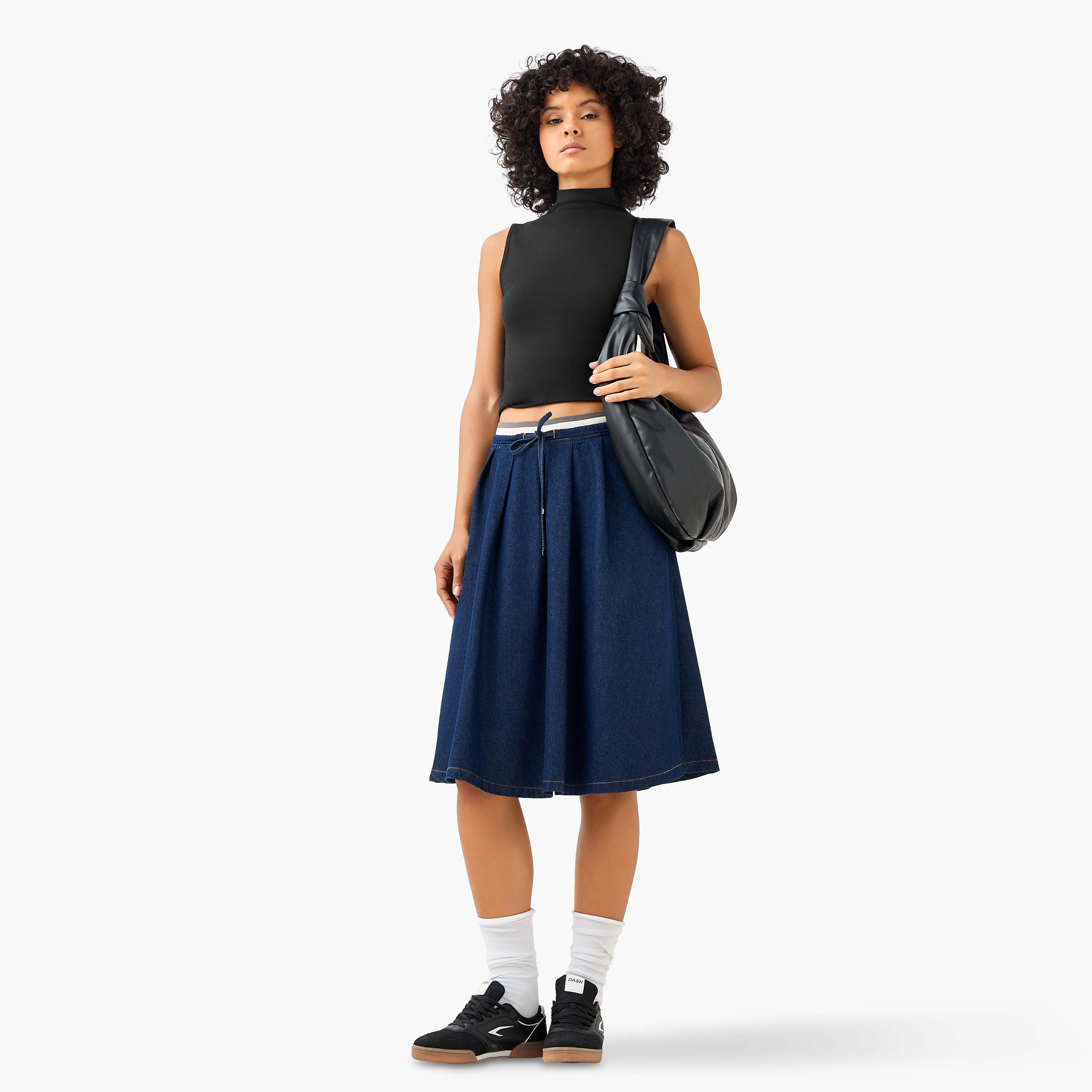 Lee Cooper Pleated Denim Skirt with Drawstring Closure-women-clothing-bottoms-skirts-image-2