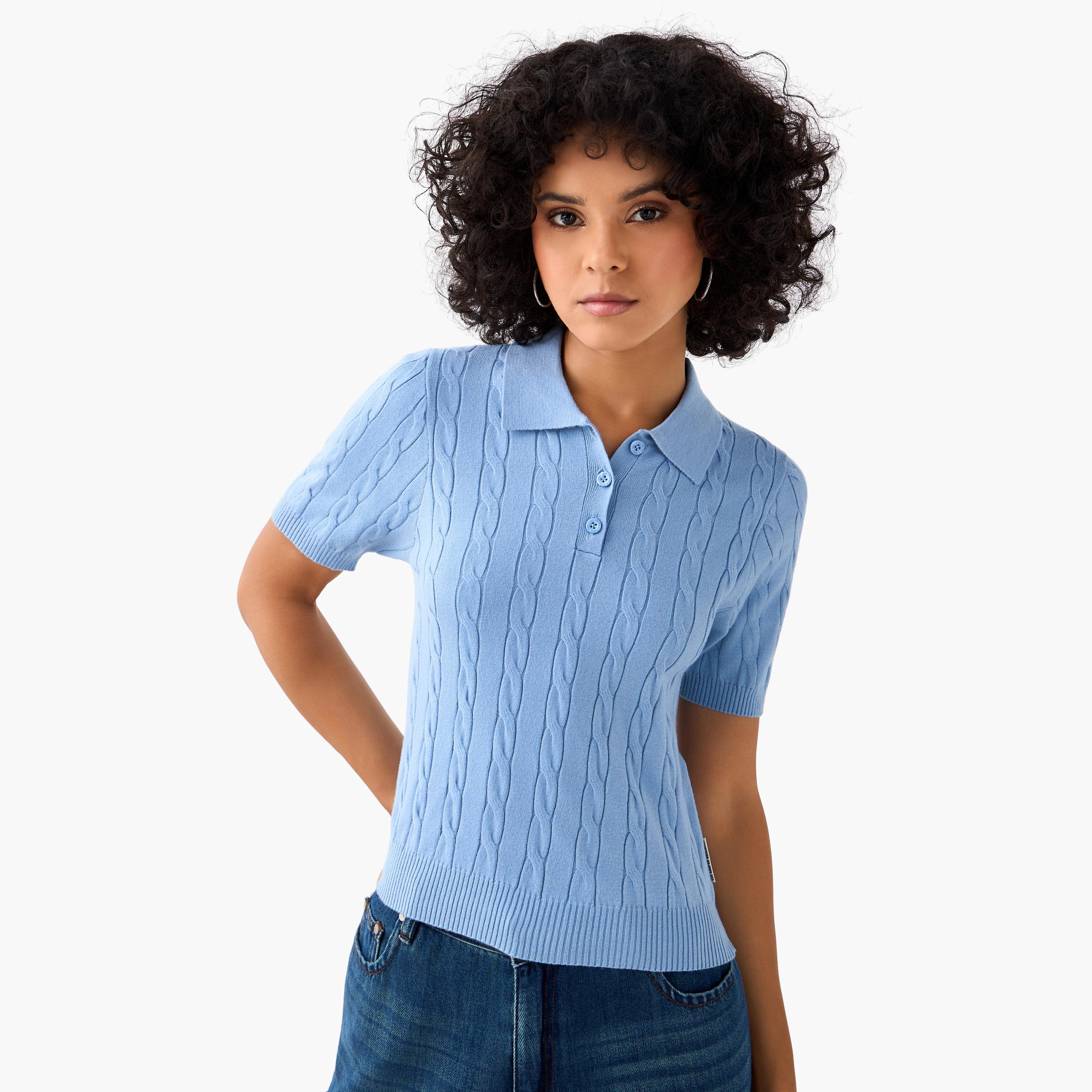 تيشيرت بولو بقصّة عادية وتصميم محبوك من لي كوبر-women-clothing-tshirts-image-3