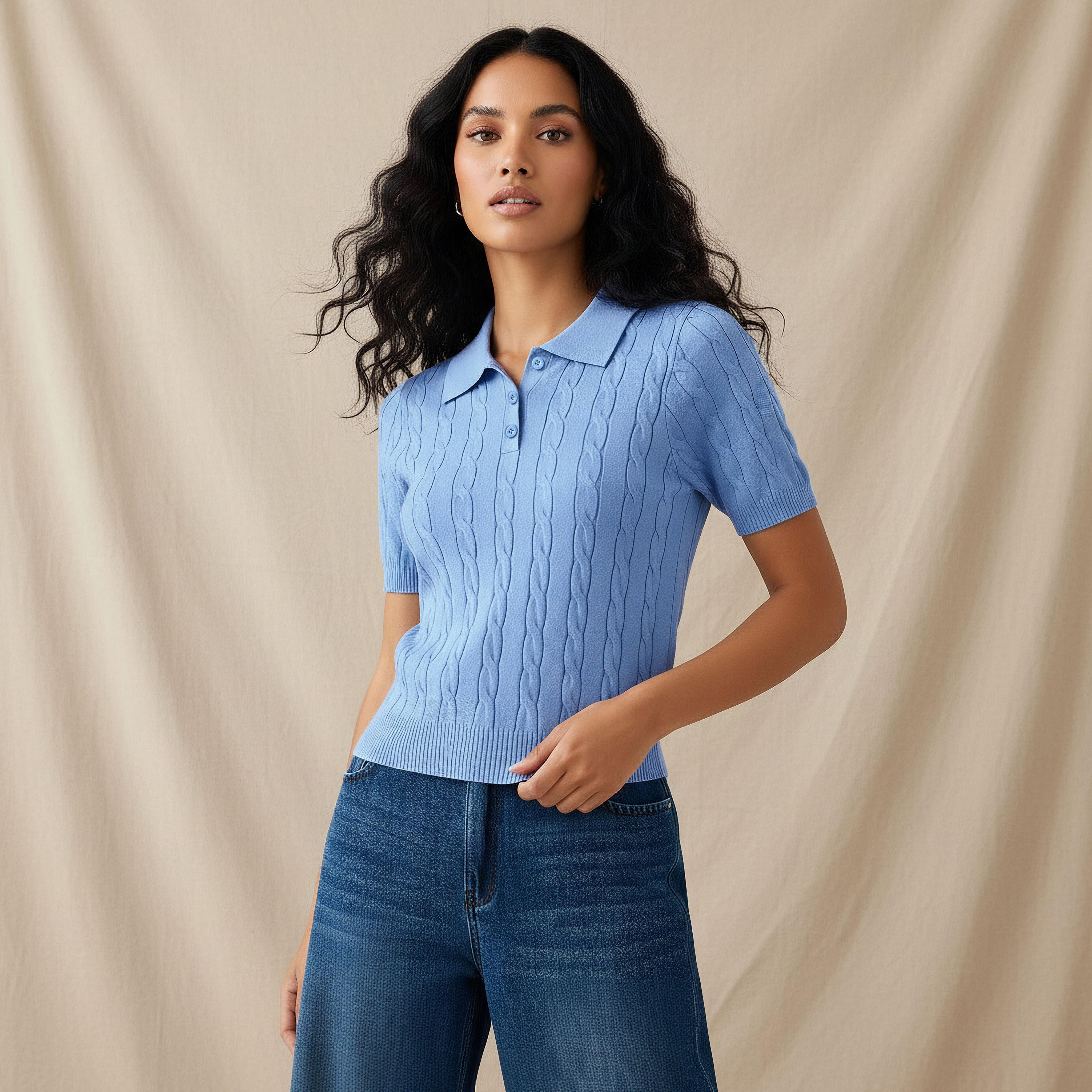 تيشيرت بولو بقصّة عادية وتصميم محبوك من لي كوبر-women-clothing-tshirts-image-1