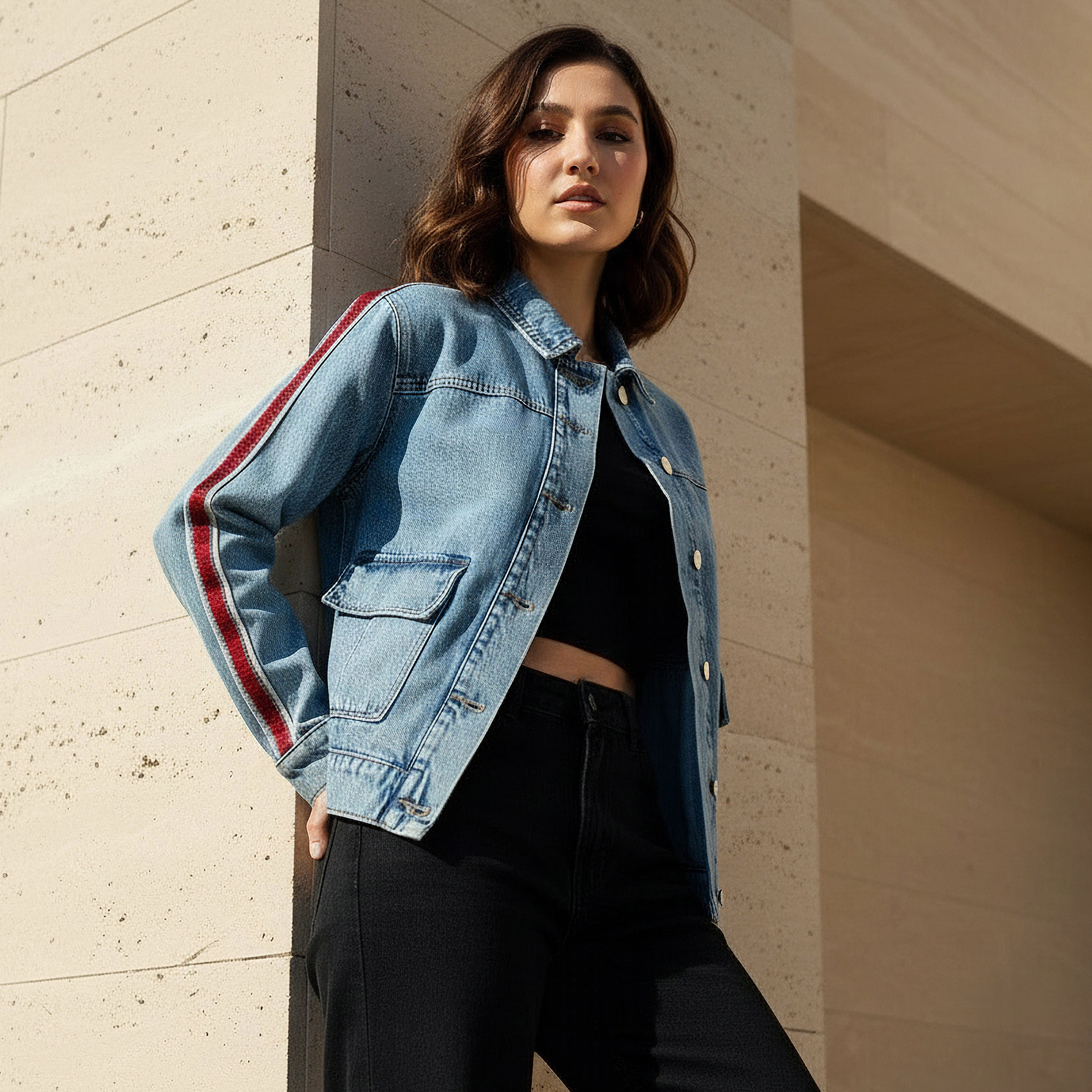 Lee Cooper Denim Jacket with Embroidery Detail-women-winterwear-coatsandjackets-jackets-image-1