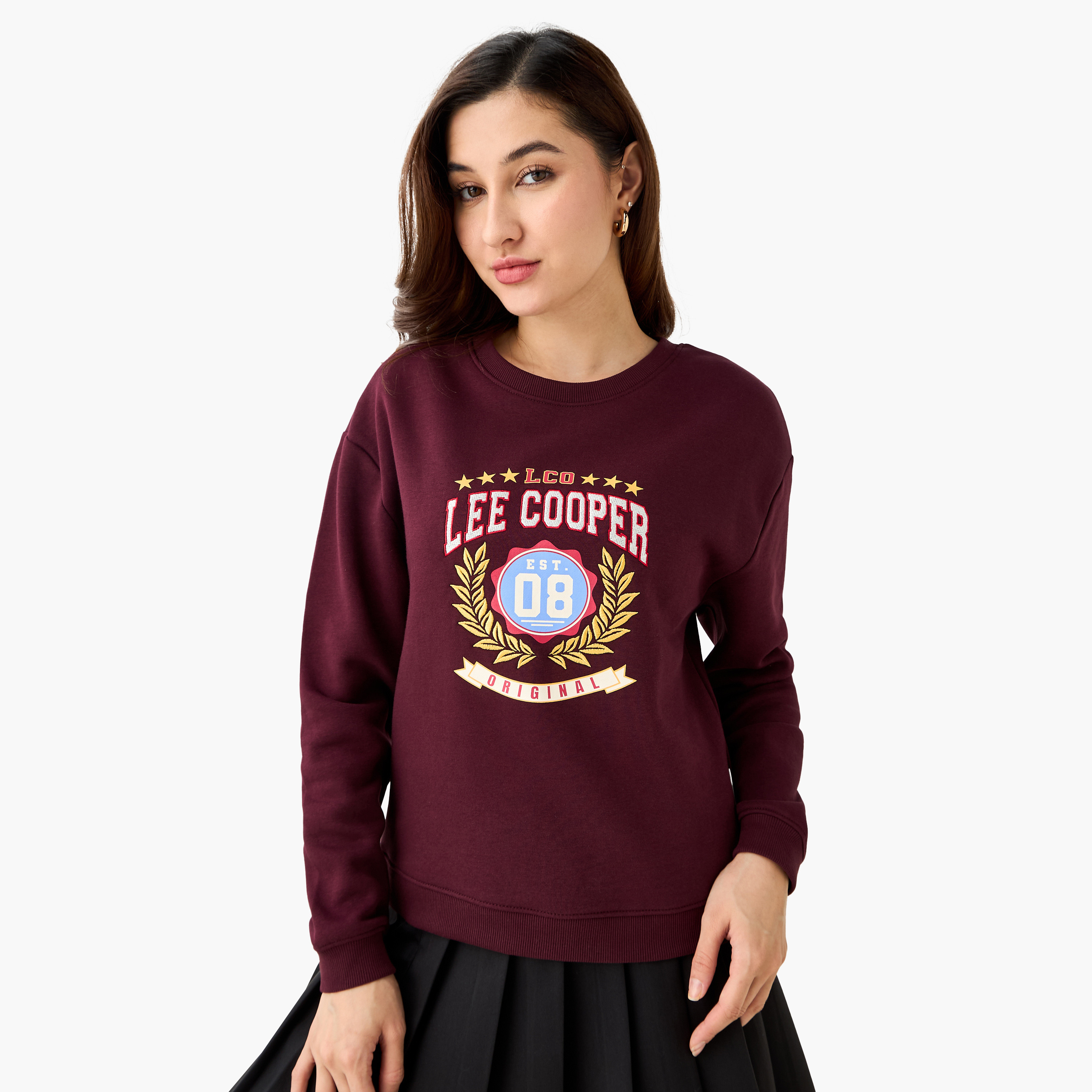 Lee Cooper Regular Fit Sweatshirt with Print-women-winterwear-hoodiesandsweatshirts-sweatshirts-image-1