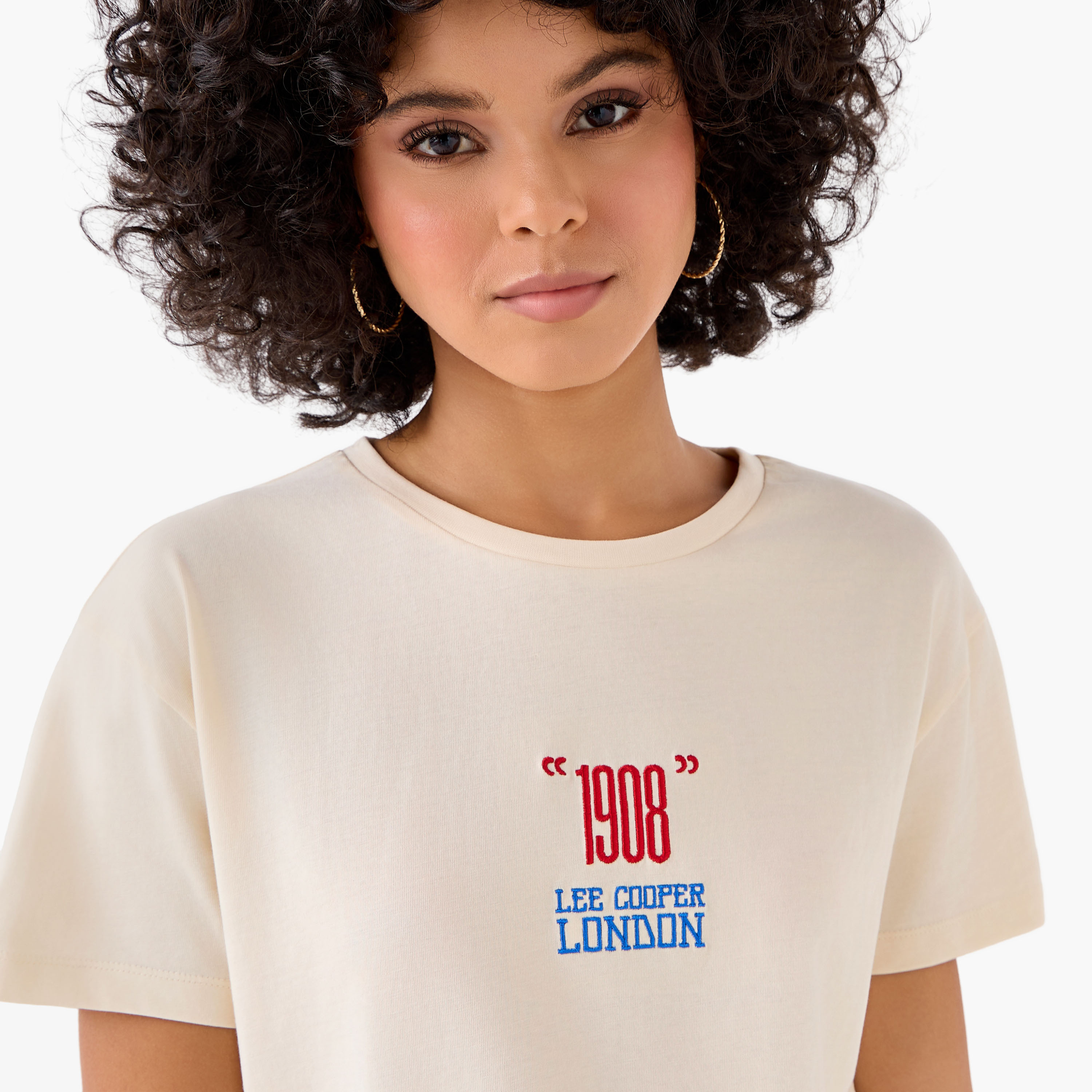 Lee Cooper Regular Fit Cotton T-shirt with Embroidered Logo-women-clothing-tshirts-image-4