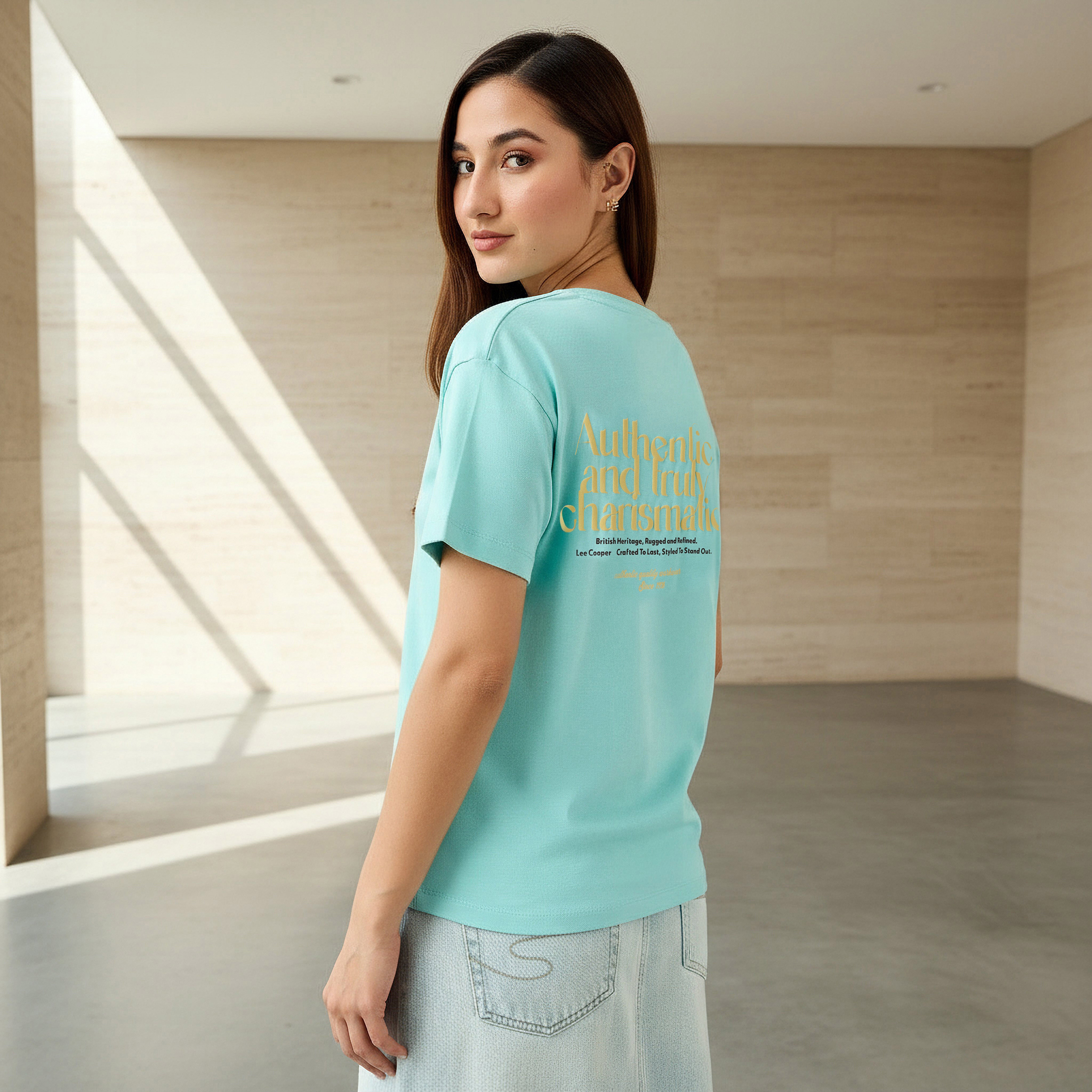 Lee Cooper Regular Fit Cotton T-shirt with Print-women-clothing-tshirts-image-1