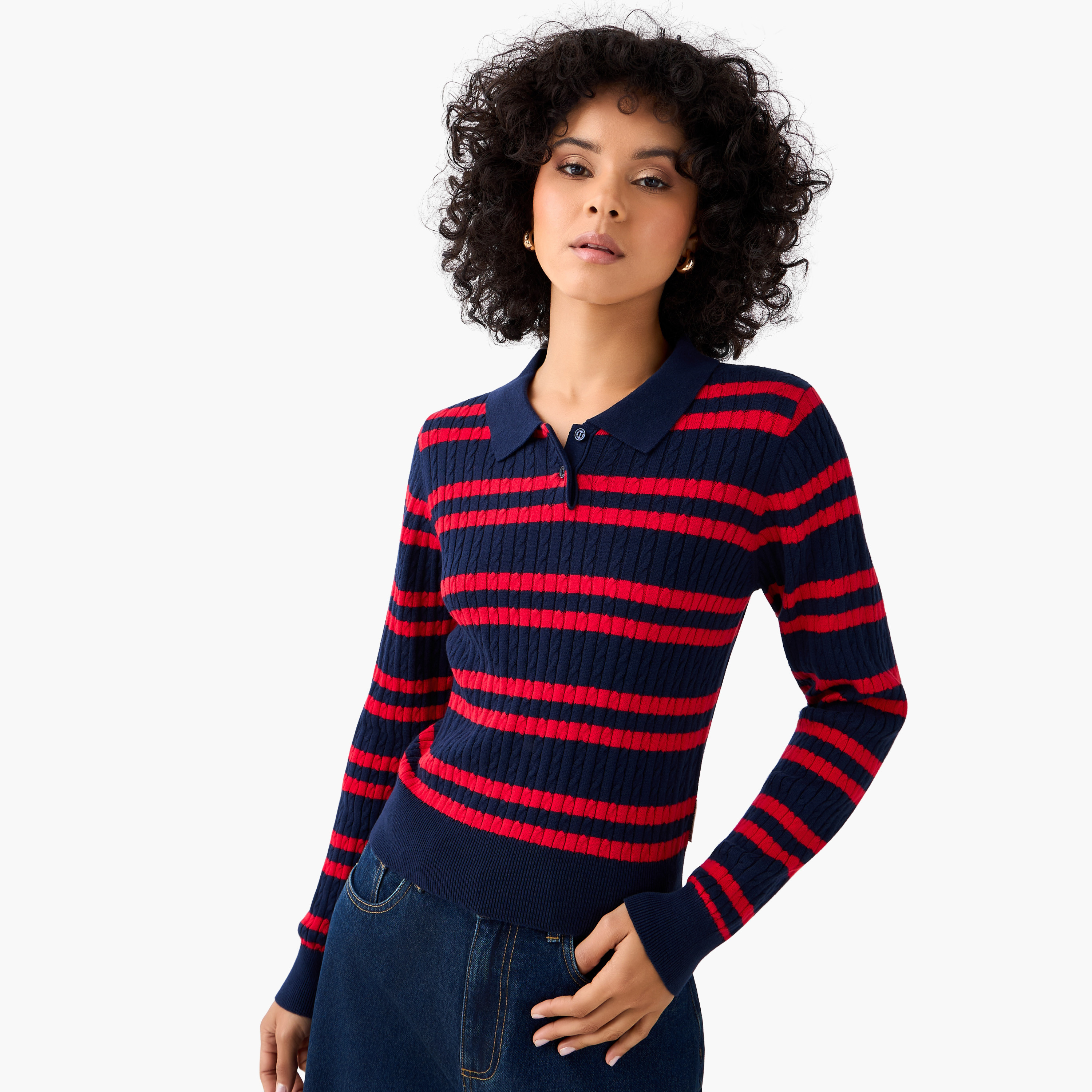 Lee Cooper Regular Fit Polo T-shirt with Stripes-women-clothing-tshirts-image-3