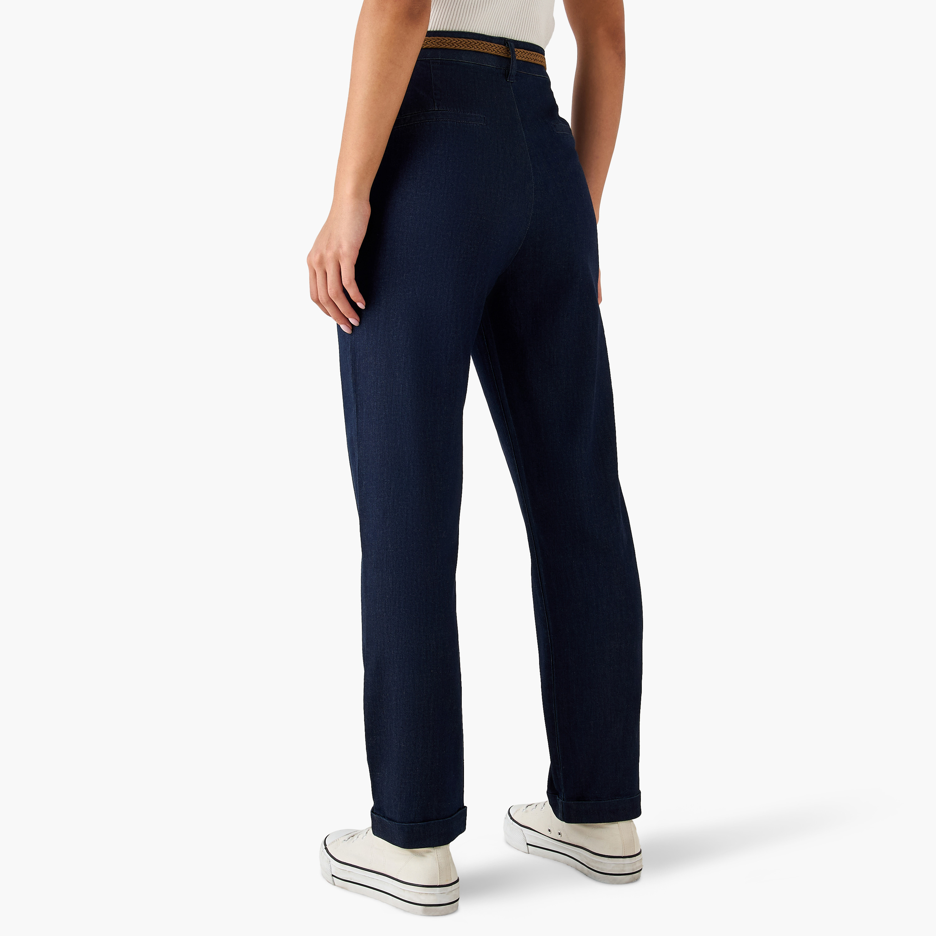 Lee Cooper Regular Fit Trousers with Braided Belt-women-clothing-bottoms-trousers-image-4