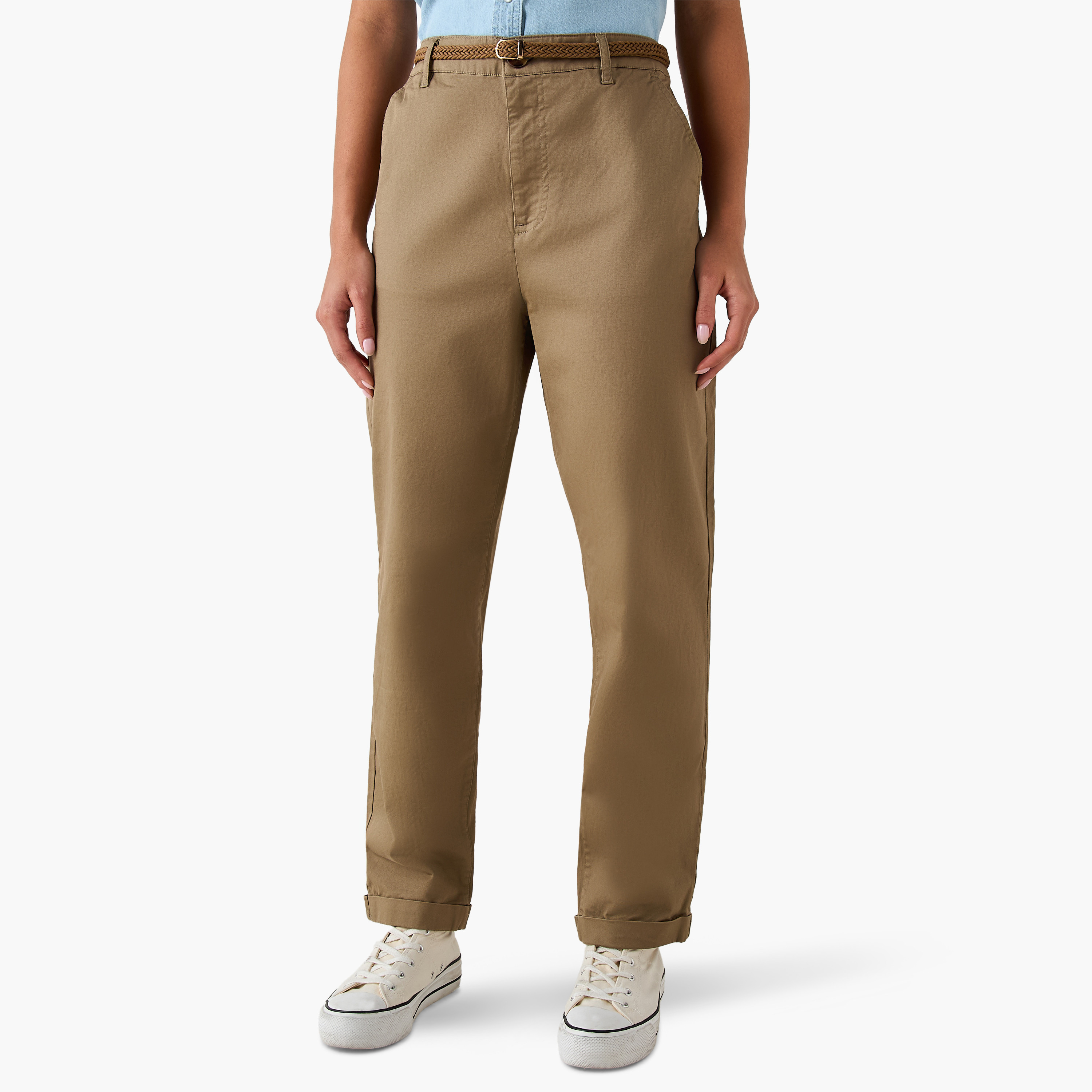بنطلون بقصّة عادية وحزام مضفر من لي كوبر-women-clothing-bottoms-trousers-image-2