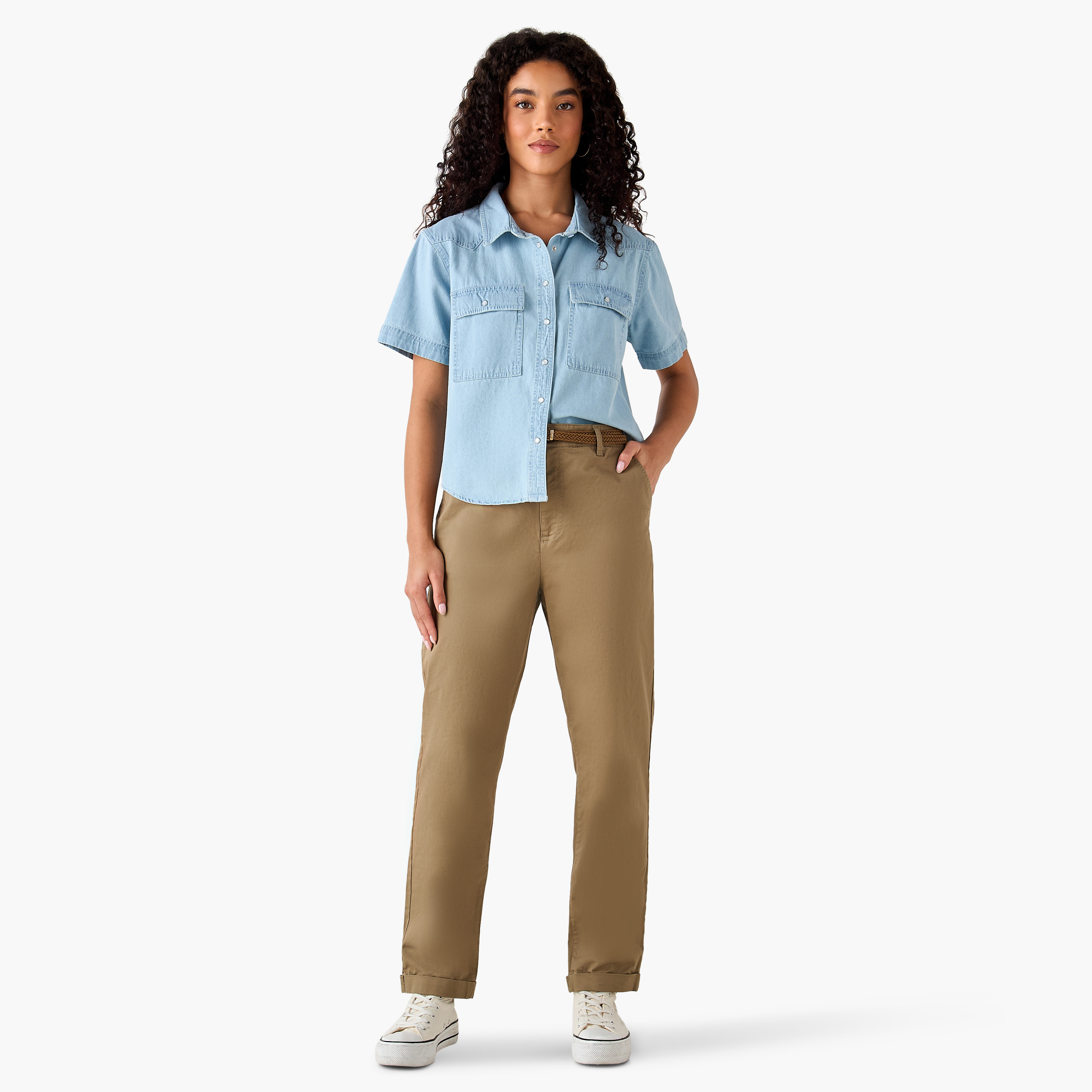 بنطلون بقصّة عادية وحزام مضفر من لي كوبر-women-clothing-bottoms-trousers-image-3