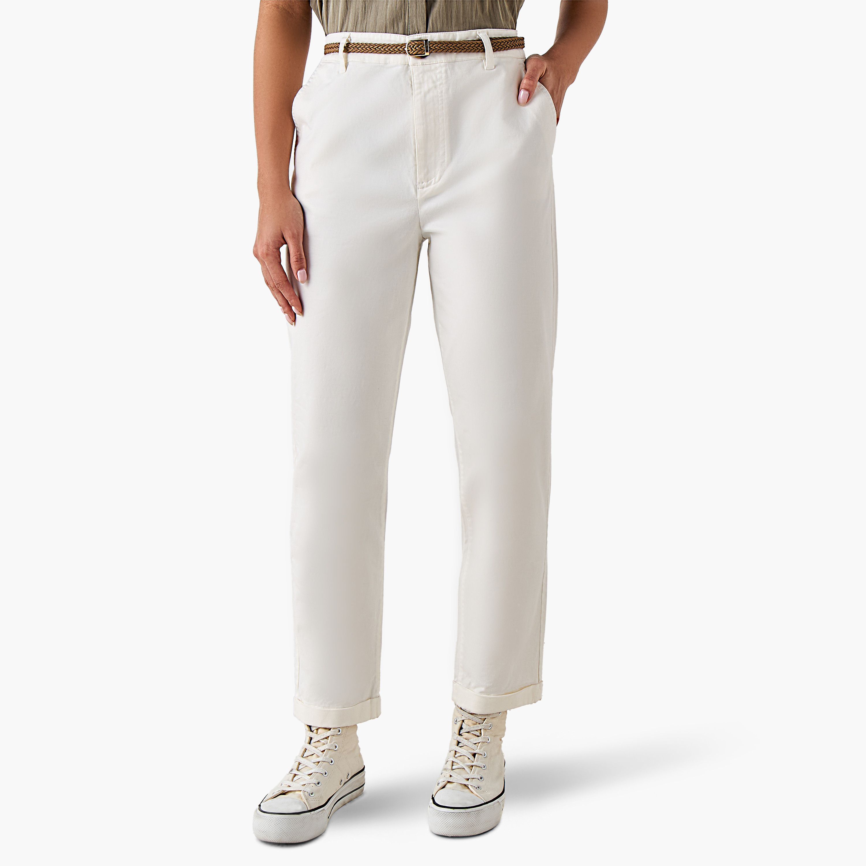 Lee Cooper Regular Fit Trousers with Braided Belt-women-clothing-bottoms-trousers-image-2